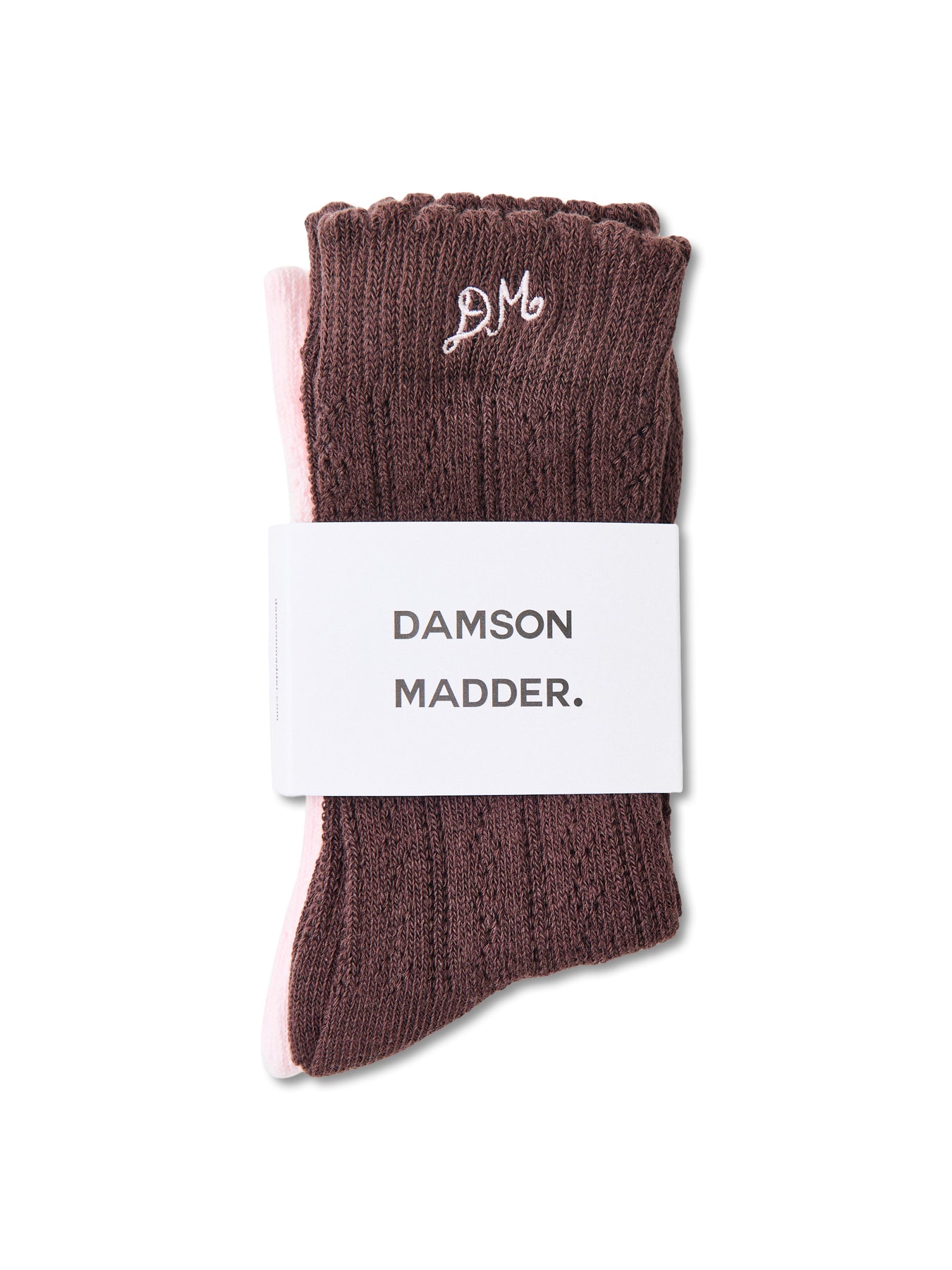 Calf Length Two Pack Pointelle Socks Chocolate & Purple