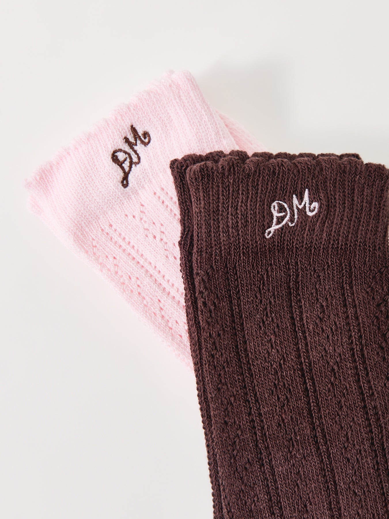 Calf Length Two Pack Pointelle Socks Chocolate & Purple