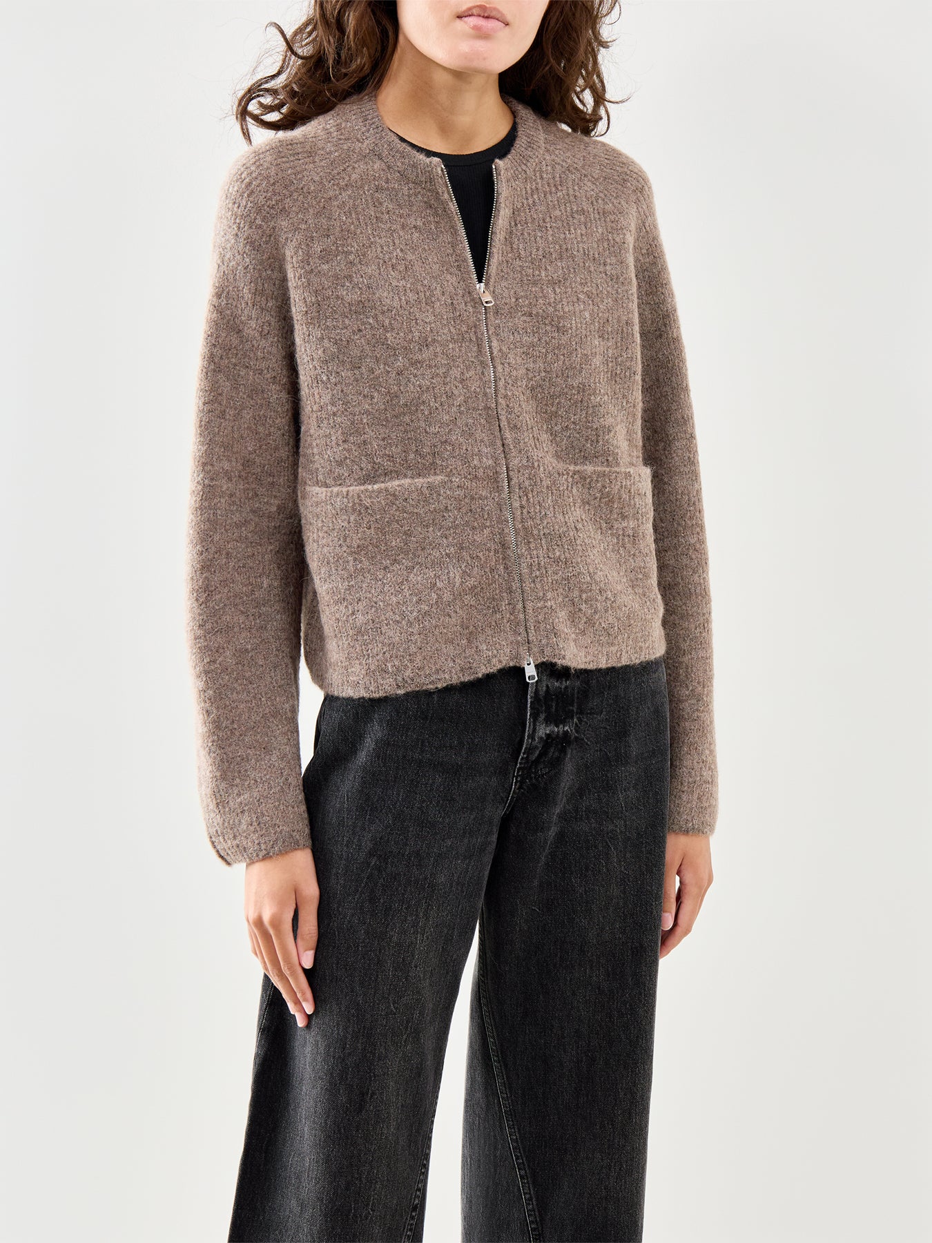 Short Knit Cardigan Brown