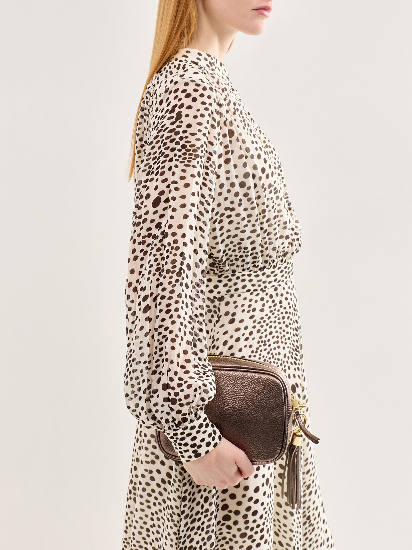 Tassel Leather Crossbody Bag Bronze