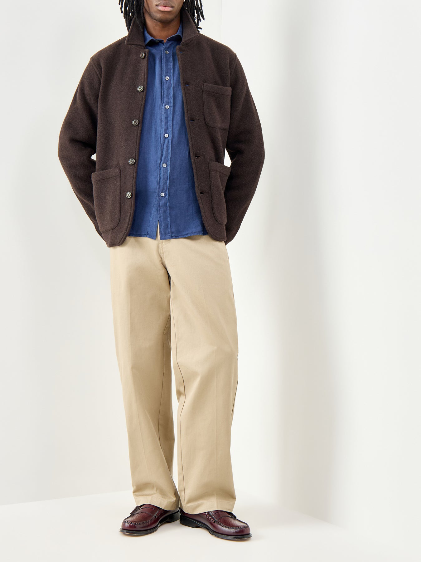 Patterned Linen Shirt Blue