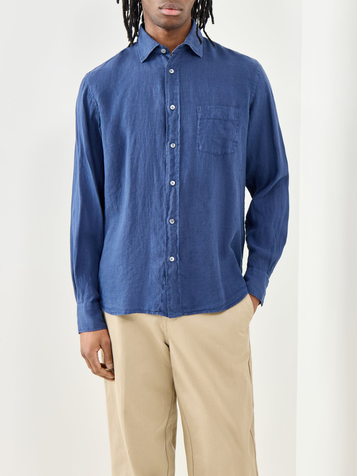Patterned Linen Shirt Blue