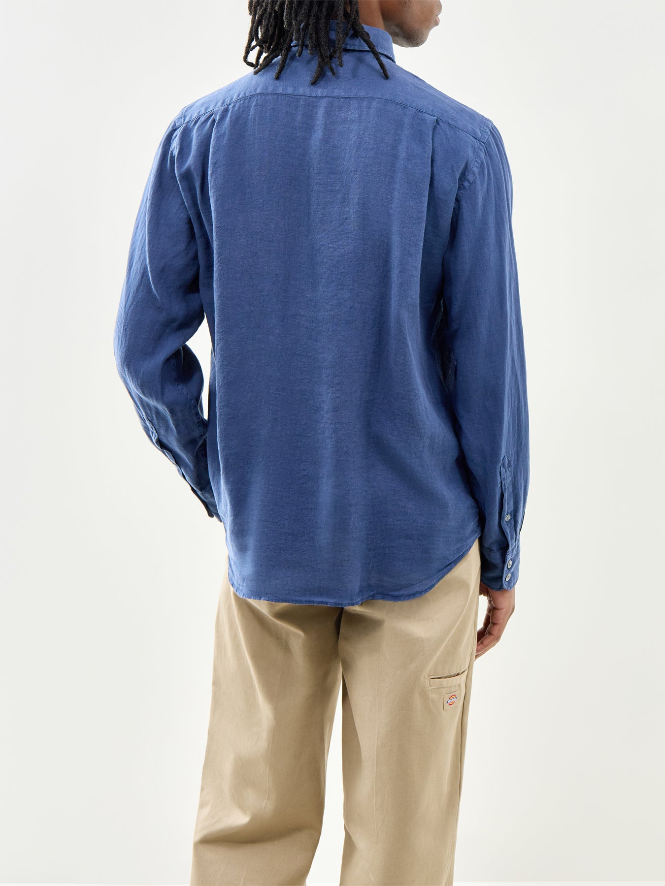 Patterned Linen Shirt Blue