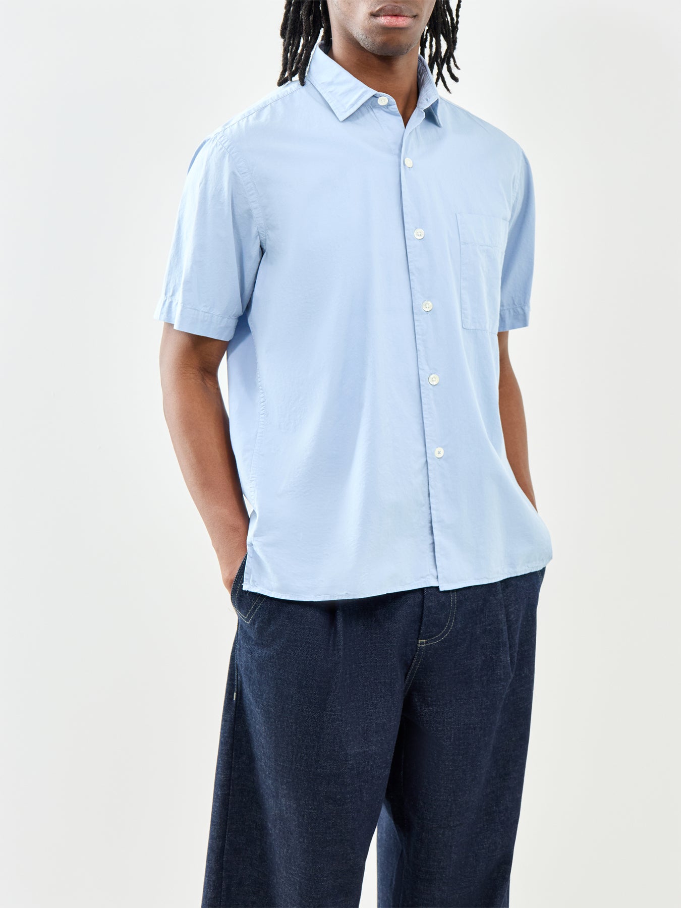 Short Sleeve Cotton Shirt Blue