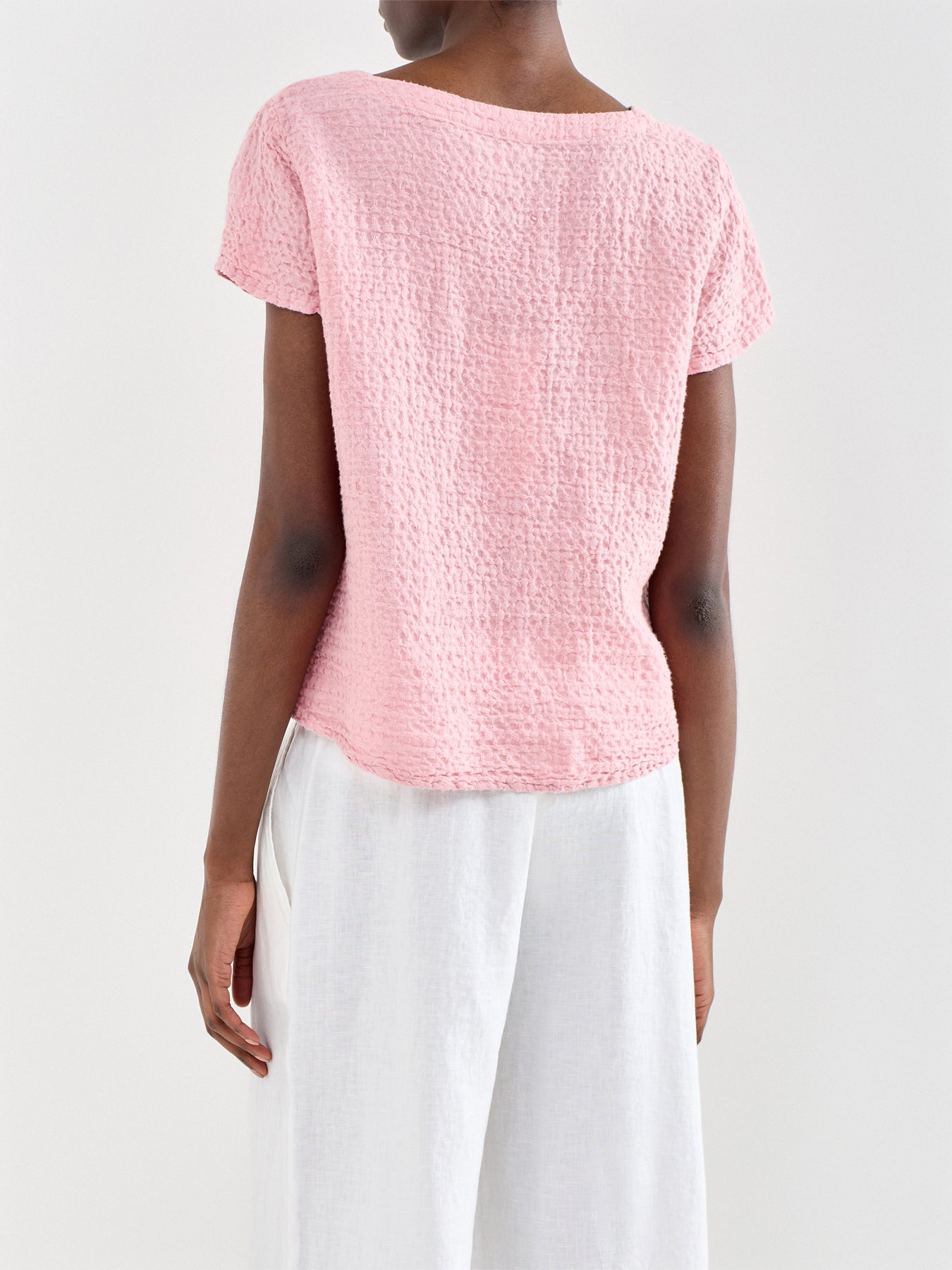Waffle Linen V-Neck Top Pink