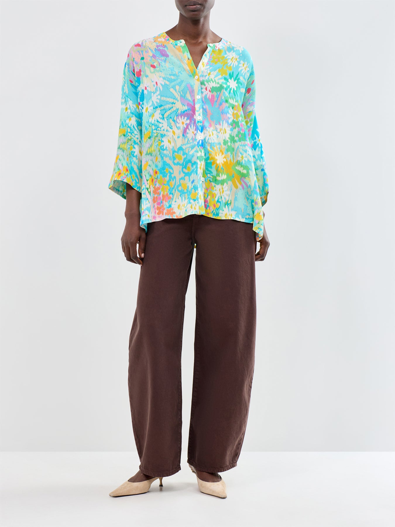 Dreamy Floral Oasis Long Sleeve Shirt Blue