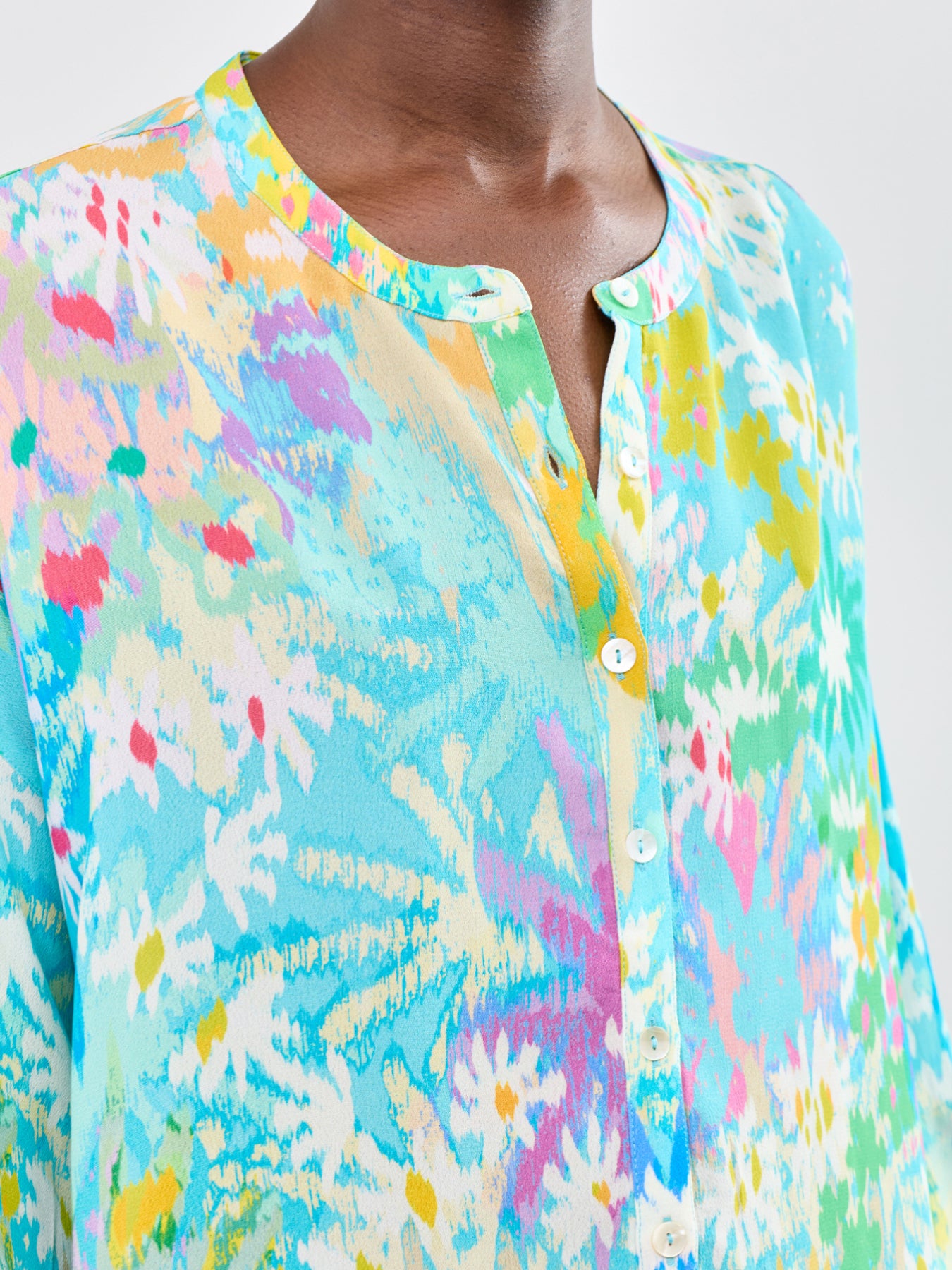 Dreamy Floral Oasis Long Sleeve Shirt Blue