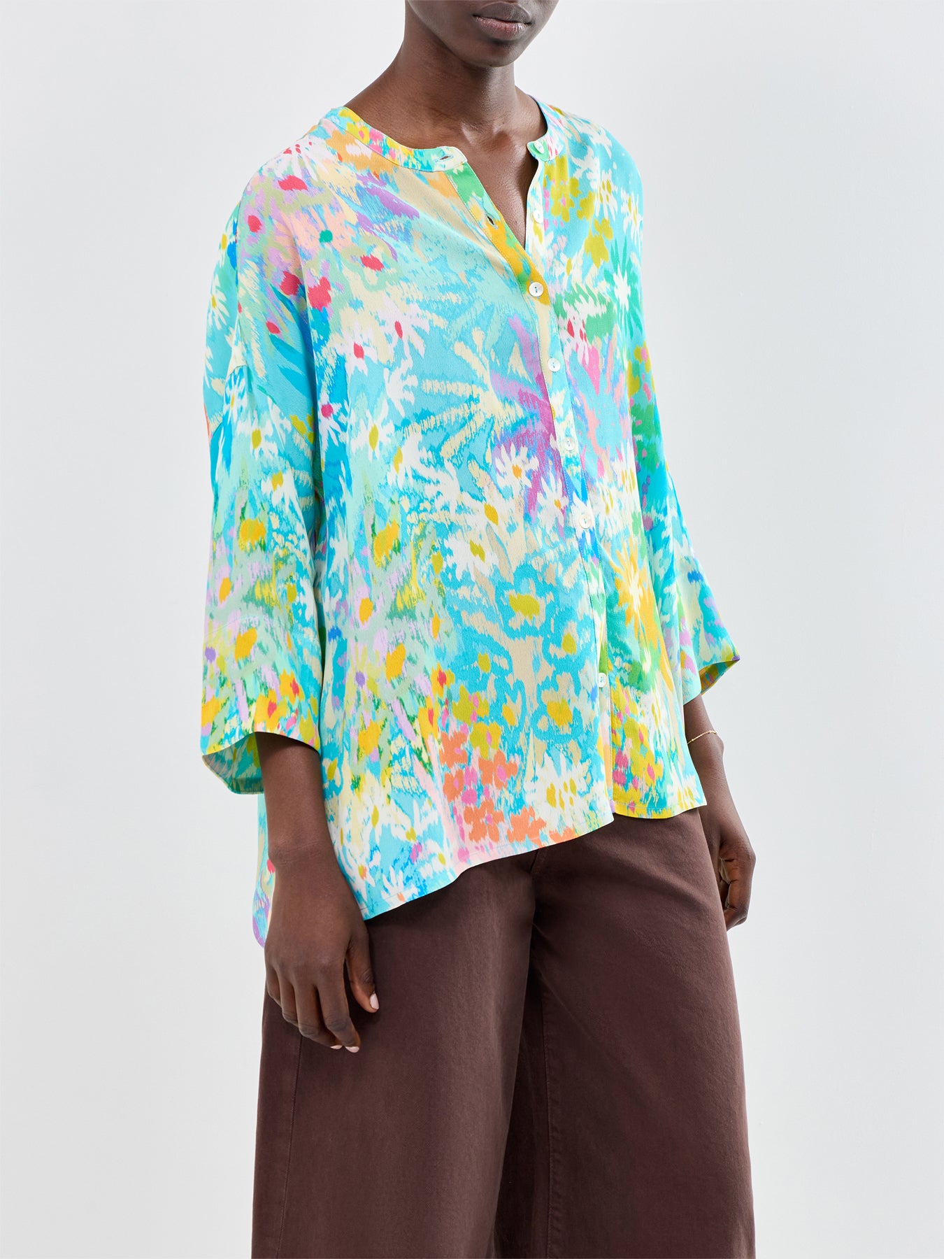 Dreamy Floral Oasis Long Sleeve Shirt Blue