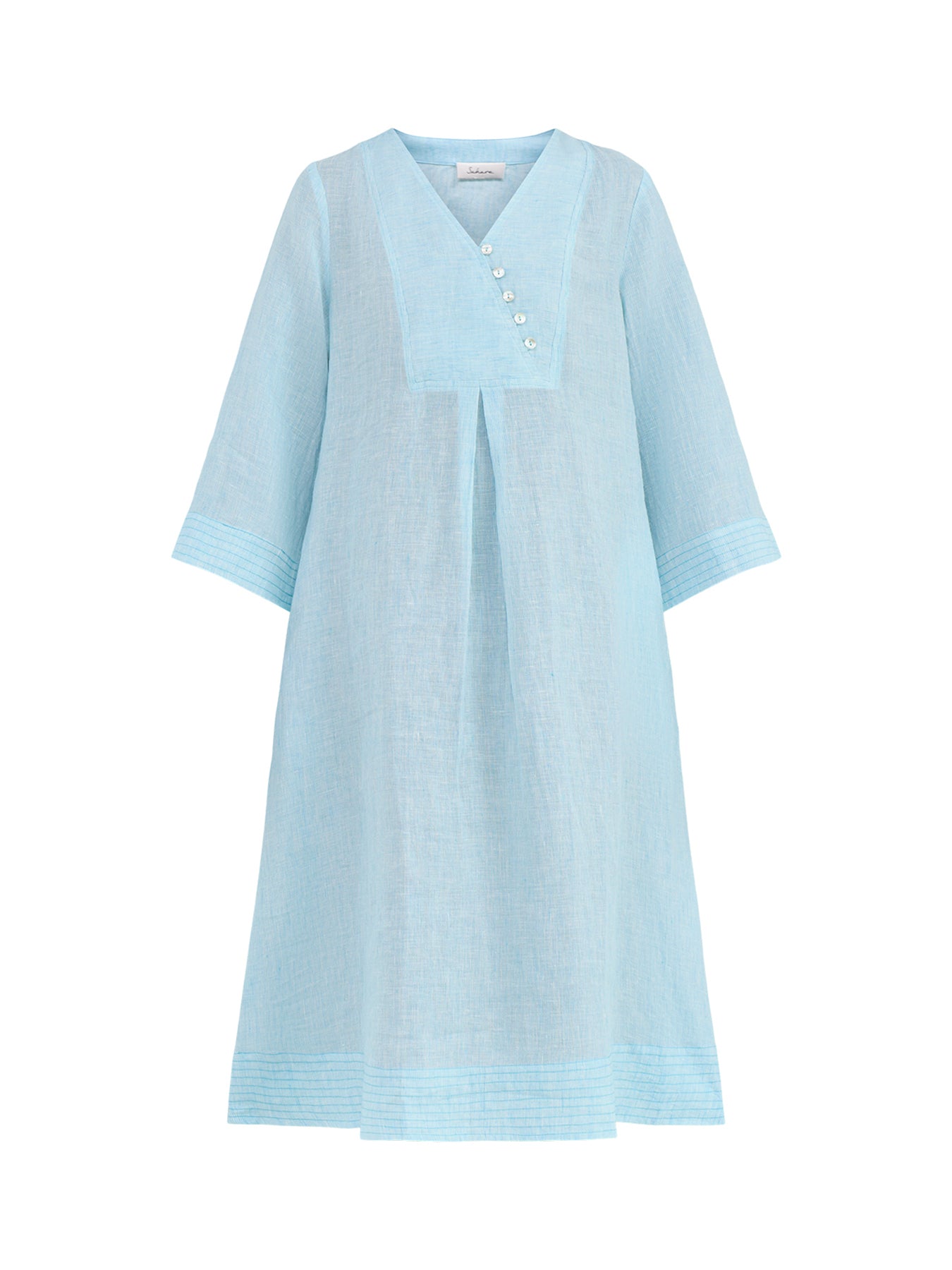Linen Ticking Stripe LS Midi Dress