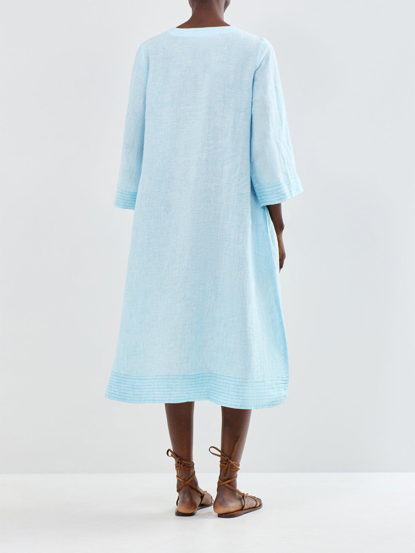 Linen Ticking Stripe LS Midi Dress