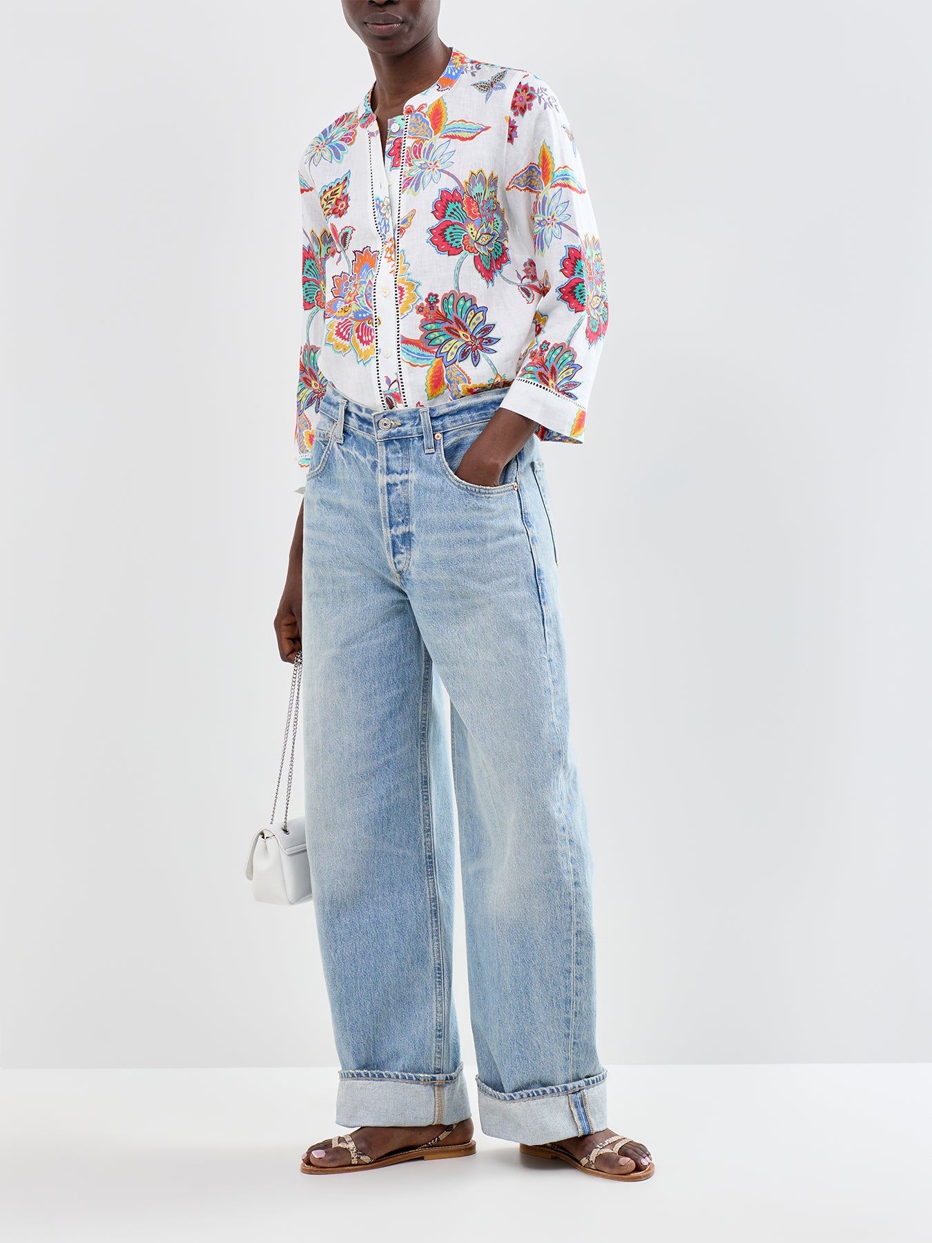 Botanical Floral Long Sleeve Shirt White