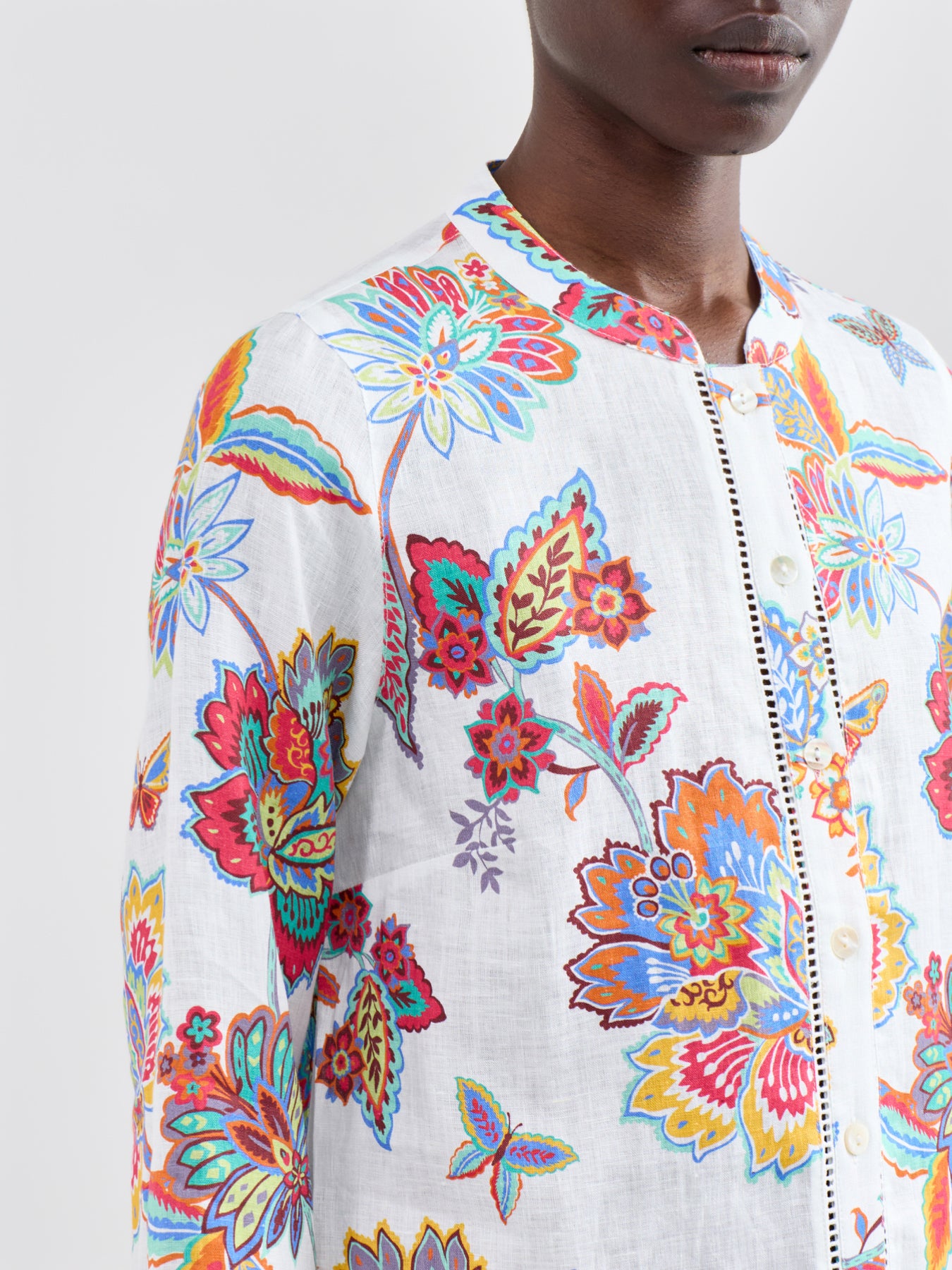 Botanical Floral Long Sleeve Shirt White