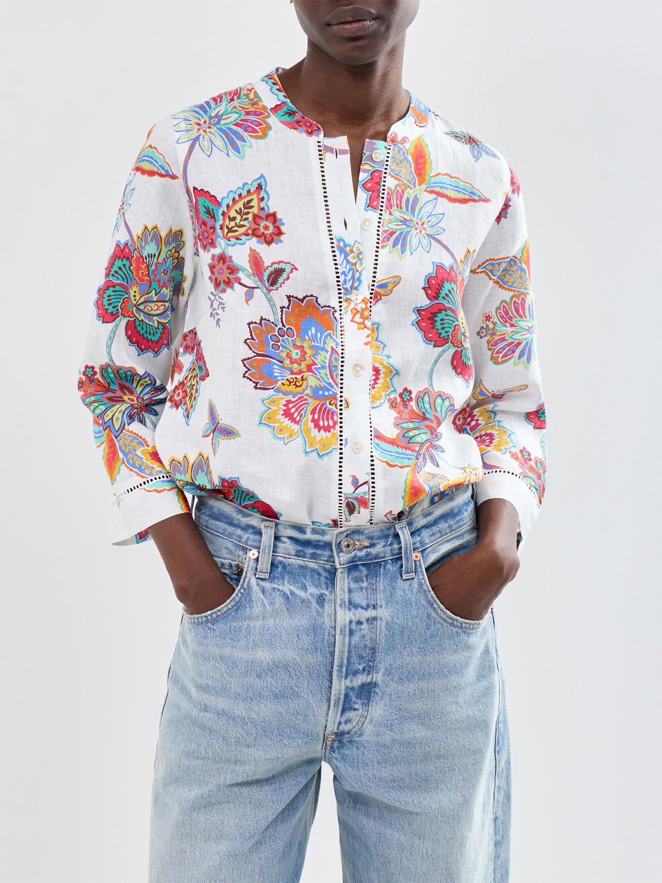 Botanical Floral Long Sleeve Shirt White