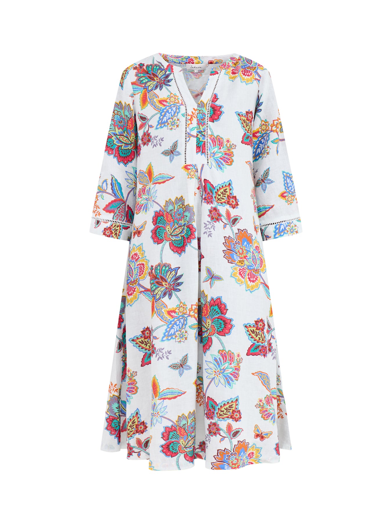 Botanical Floral Midi Dress White