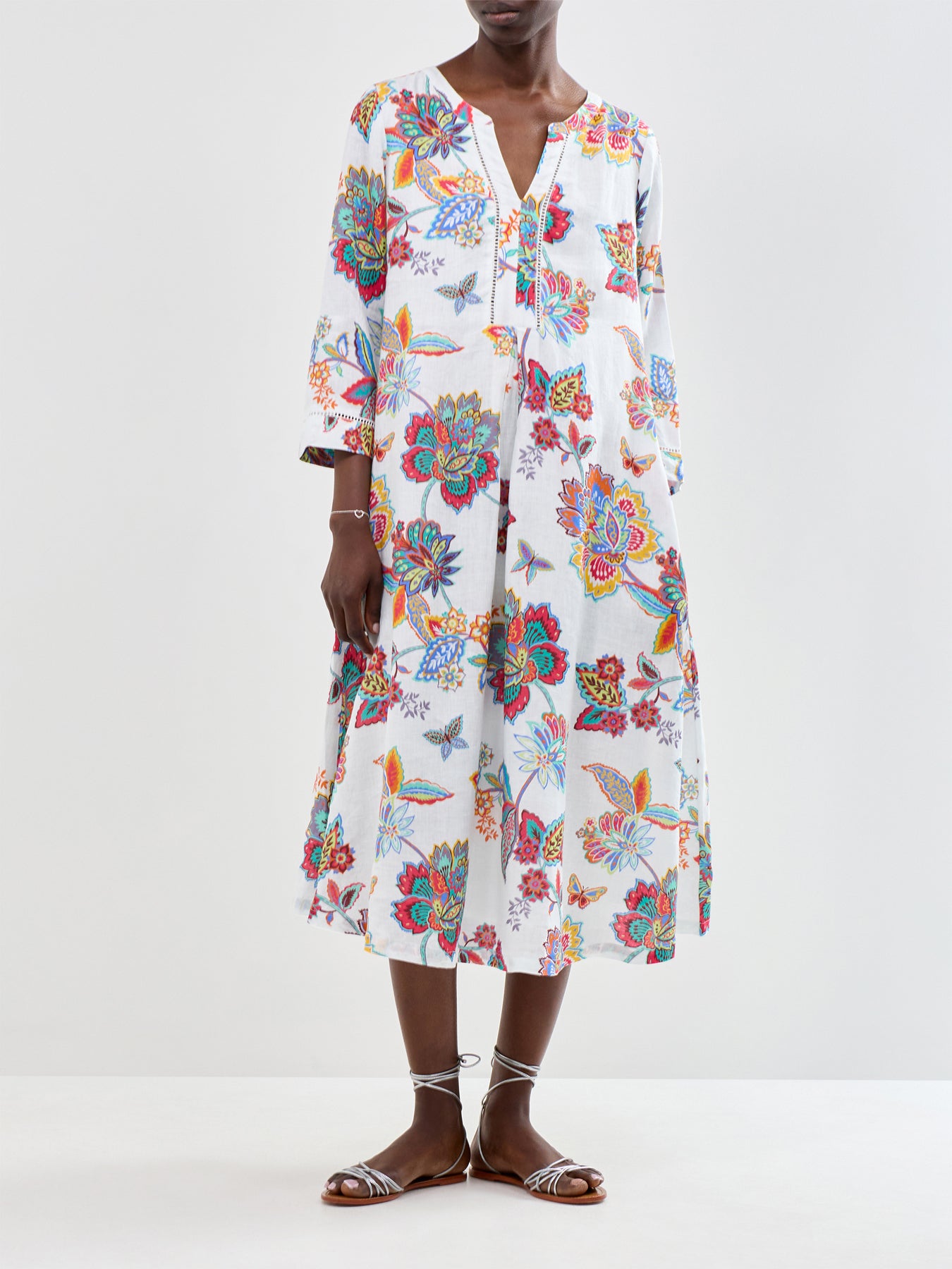Botanical Floral Midi Dress White