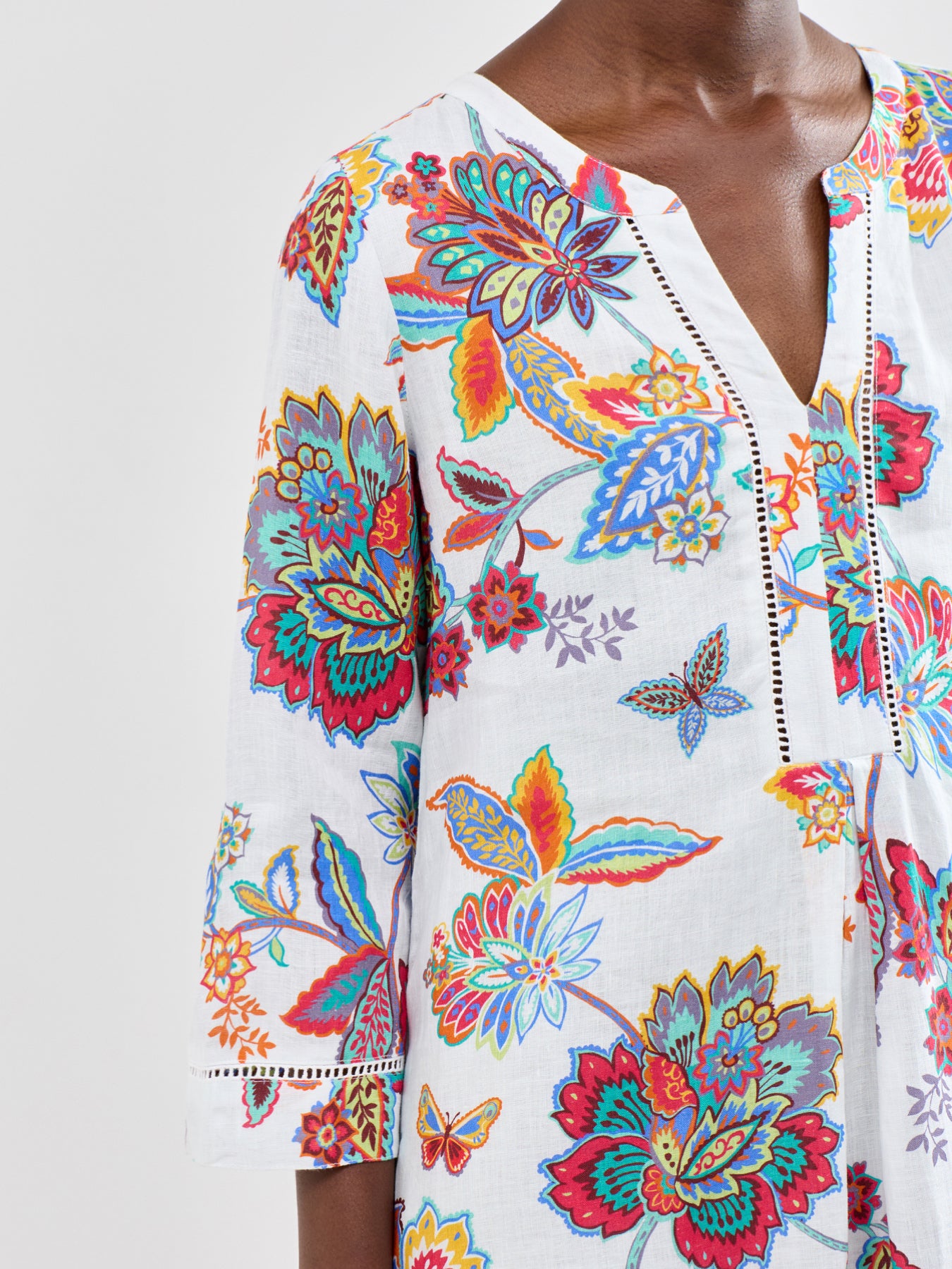 Botanical Floral Midi Dress White
