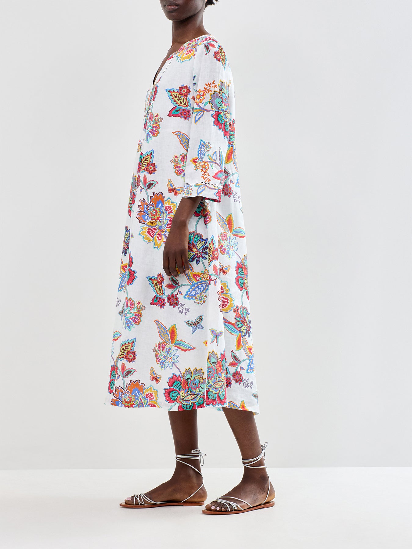 Botanical Floral Midi Dress White
