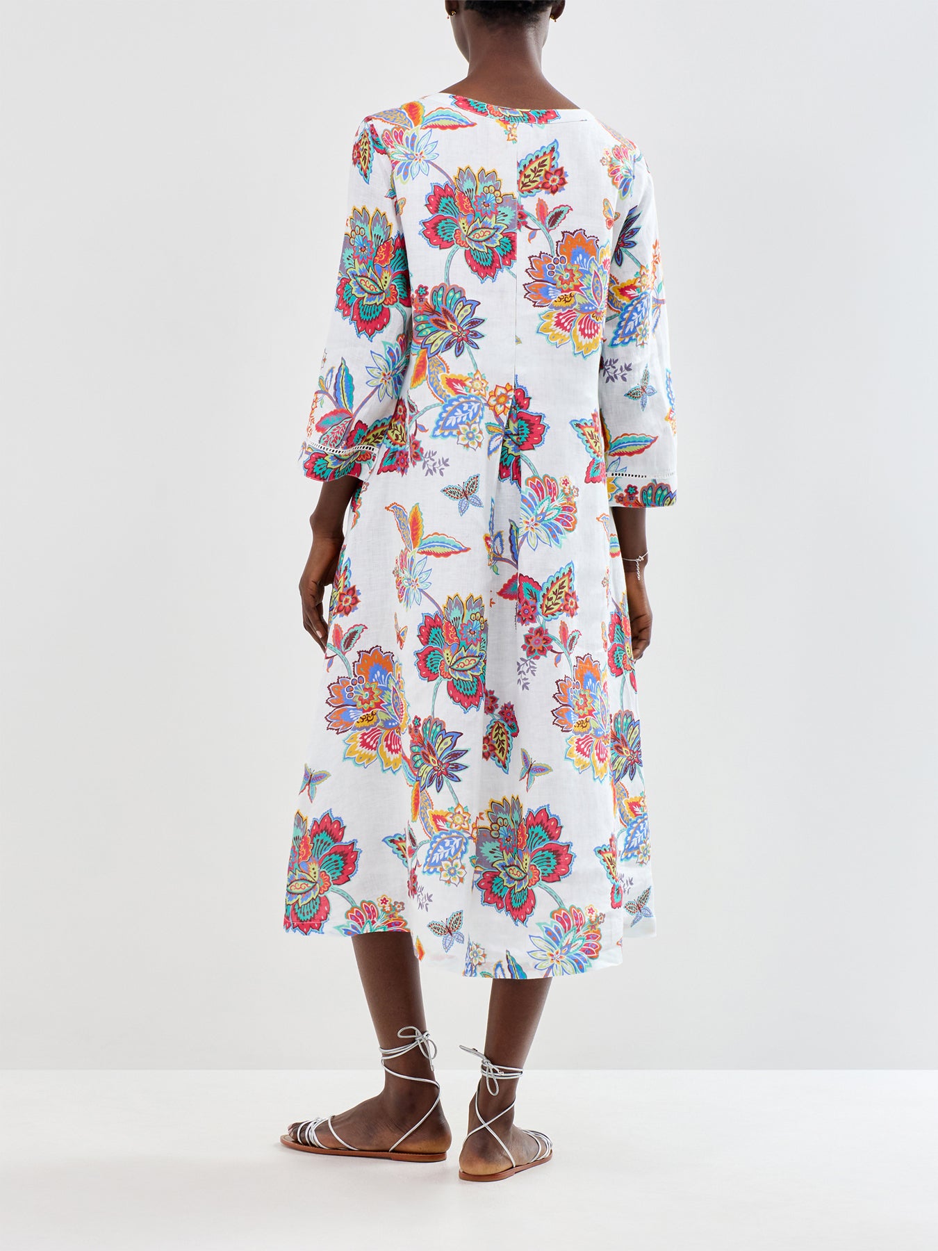 Botanical Floral Midi Dress White