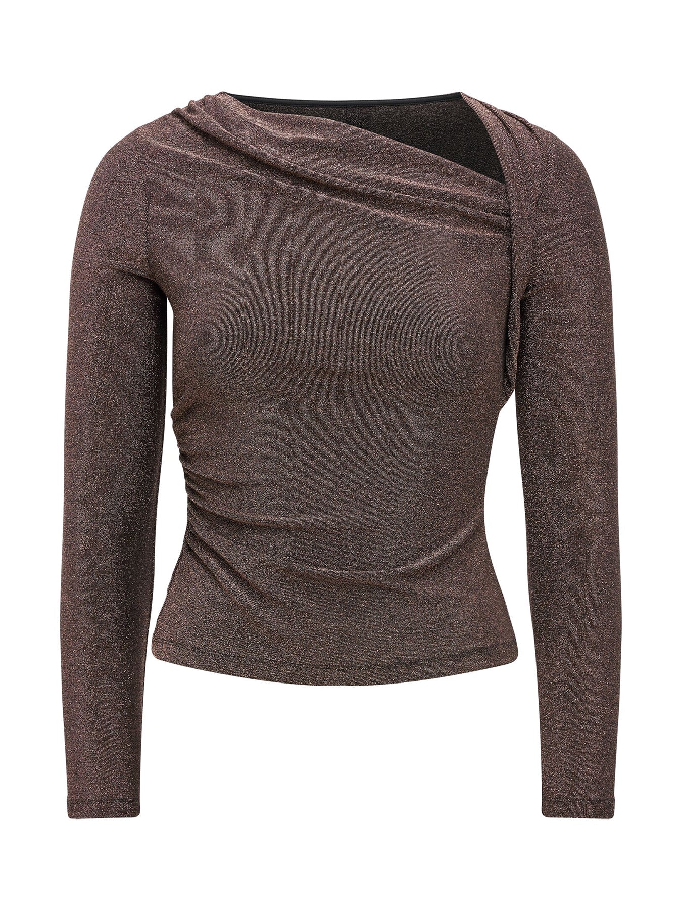 Roma Asymmetric Neck Top Brown