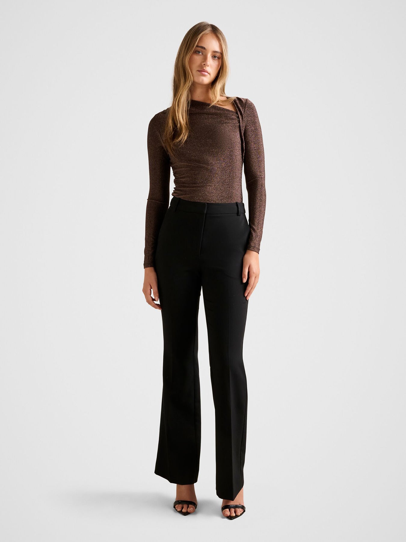 Roma Asymmetric Neck Top Brown