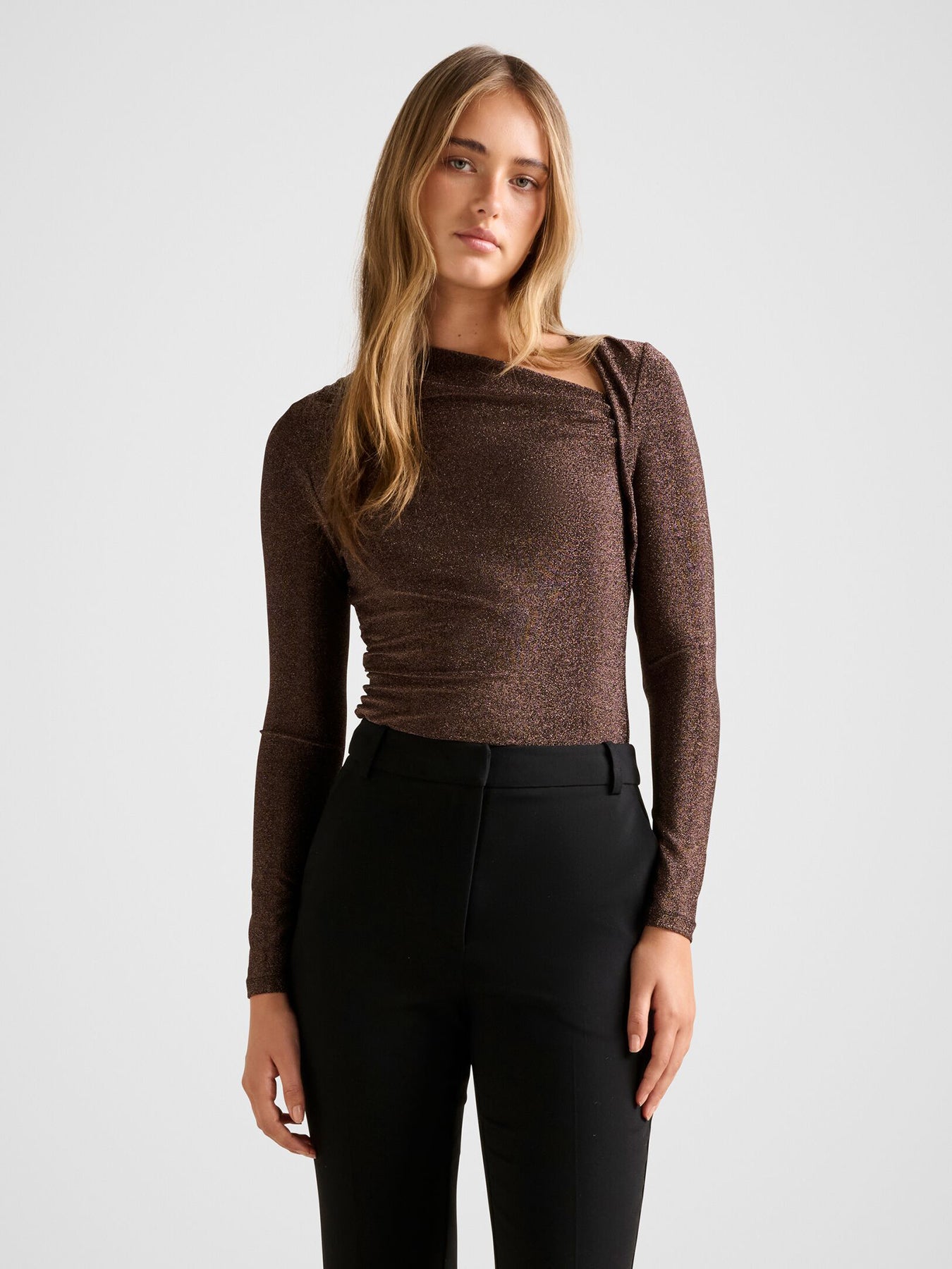 Roma Asymmetric Neck Top Brown