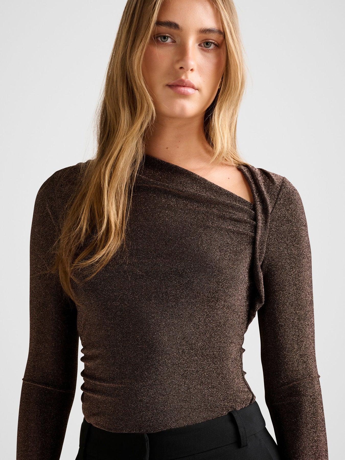 Roma Asymmetric Neck Top Brown