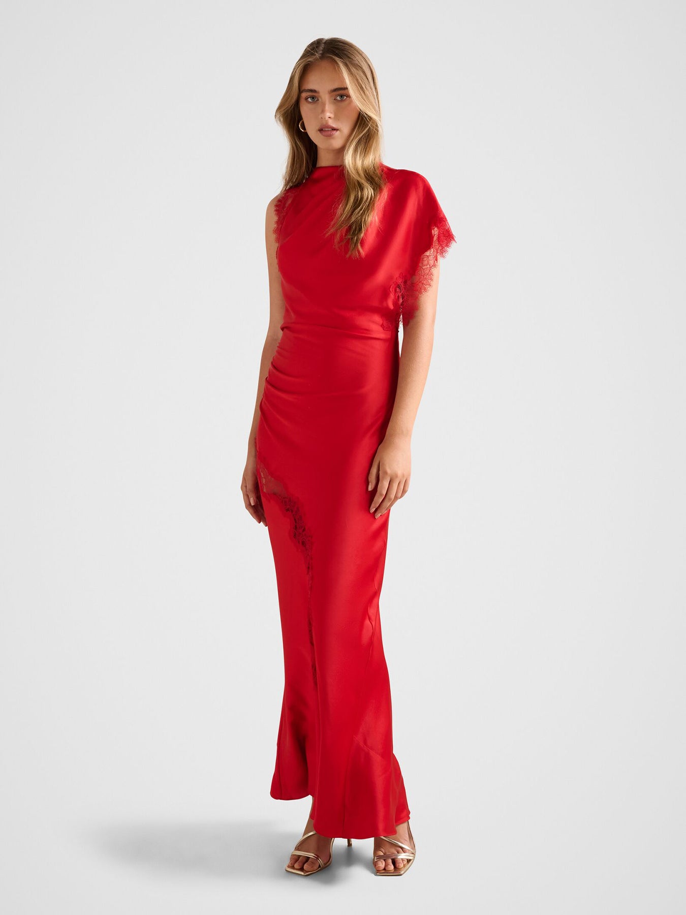 Kody Satin Lace Asymmetric Dress Red