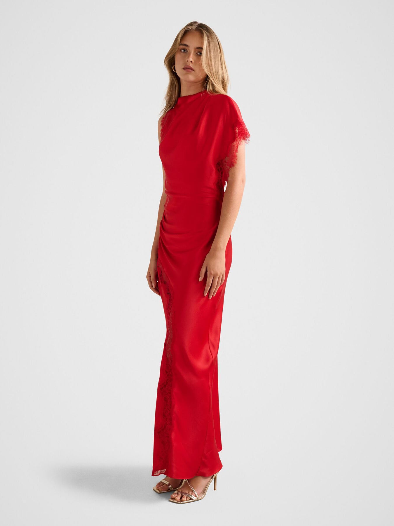 Kody Satin Lace Asymmetric Dress Red