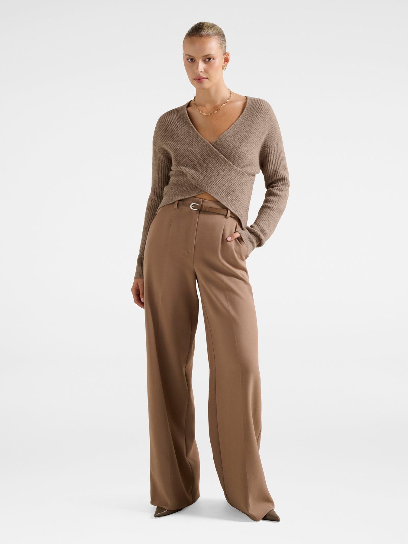 Chantelle Belted Wide Leg Pants Brown