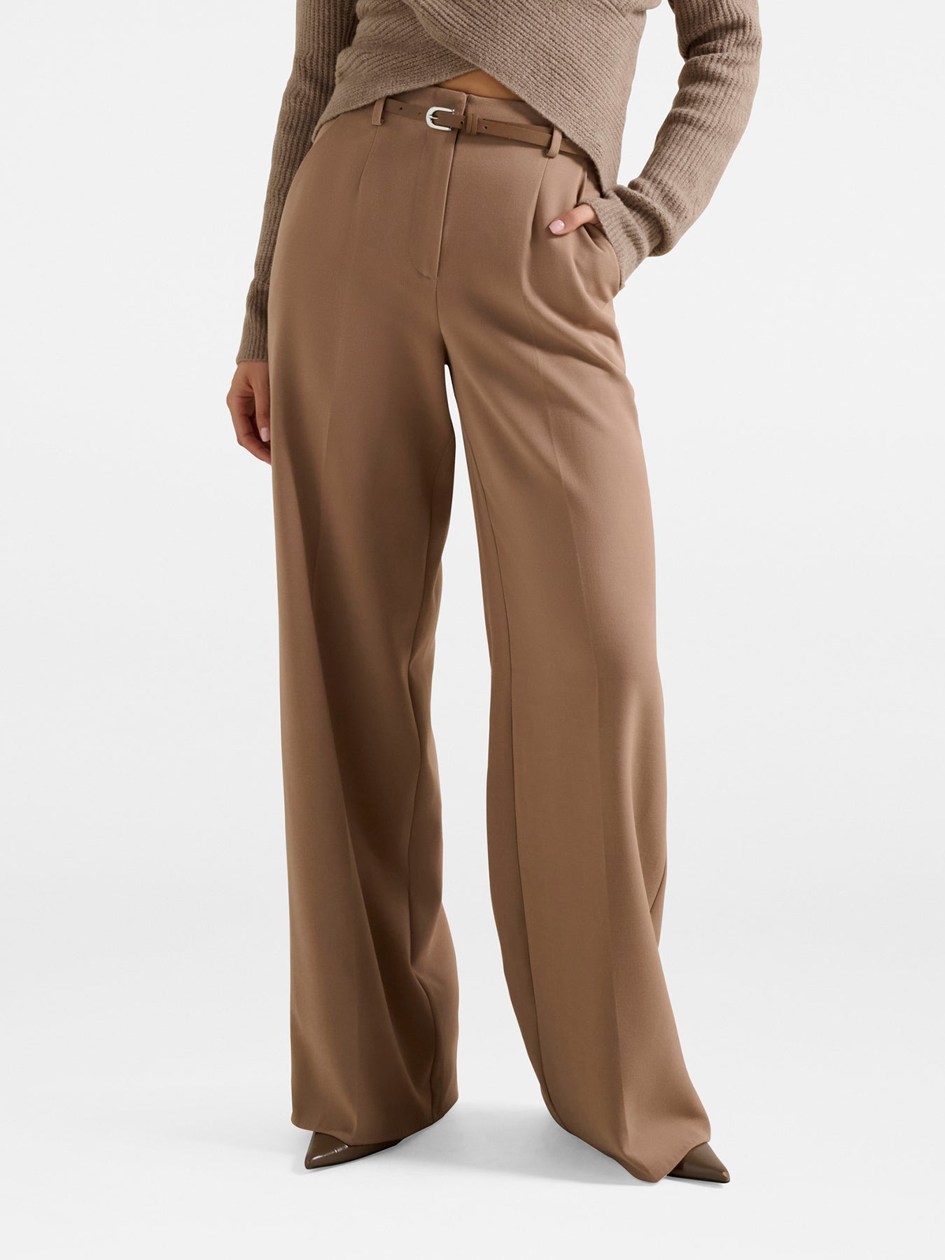 Chantelle Belted Wide Leg Pants Brown