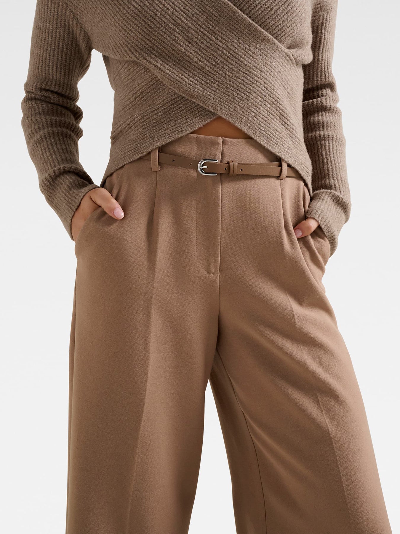 Chantelle Belted Wide Leg Pants Brown