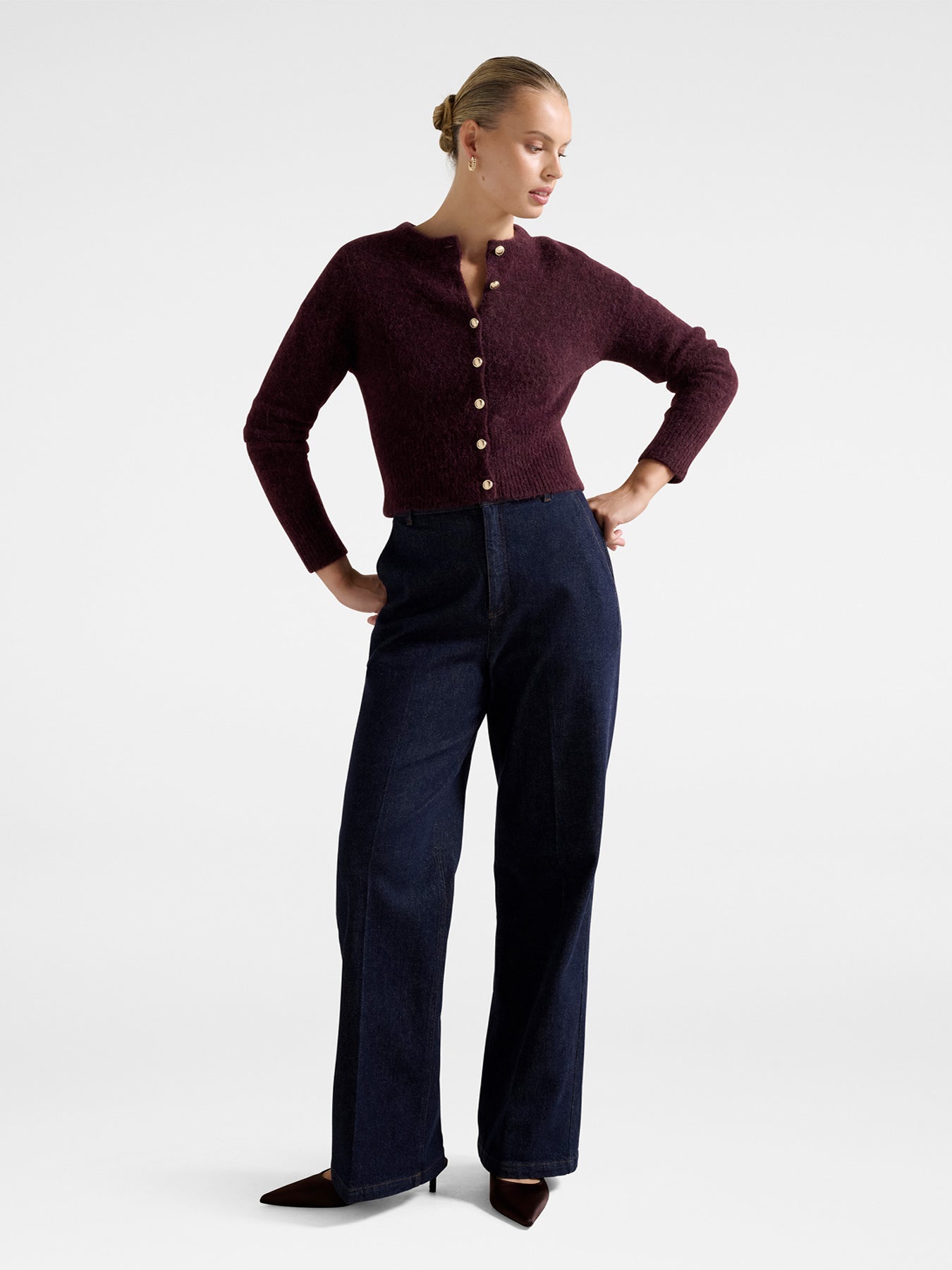 Tilly Crew Neck Cardigan Purple