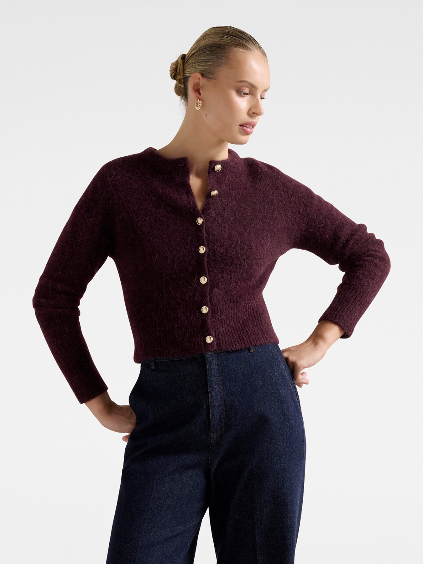 Tilly Crew Neck Cardigan Purple