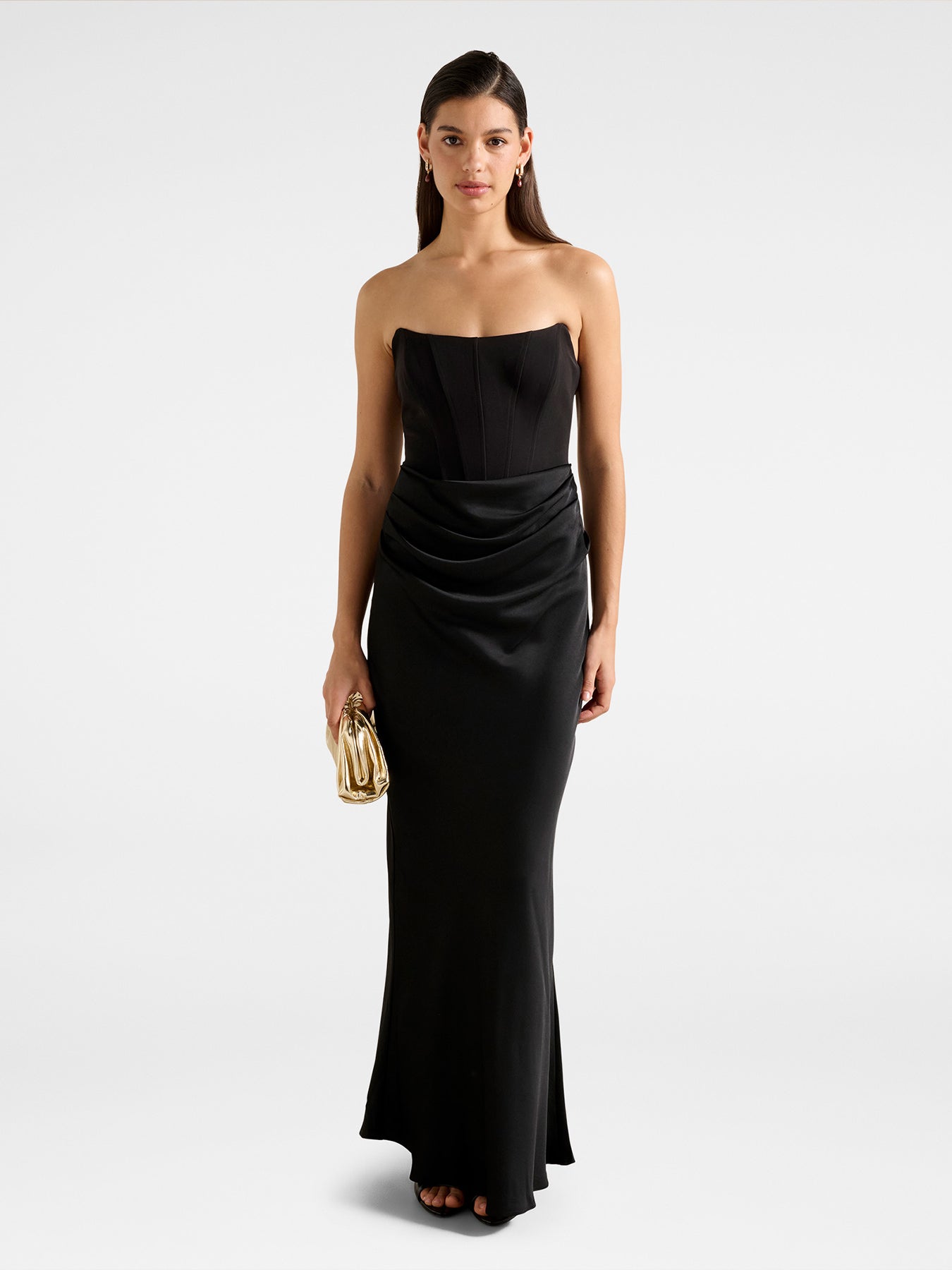 Isra Draped Strapless Maxi Dress Black