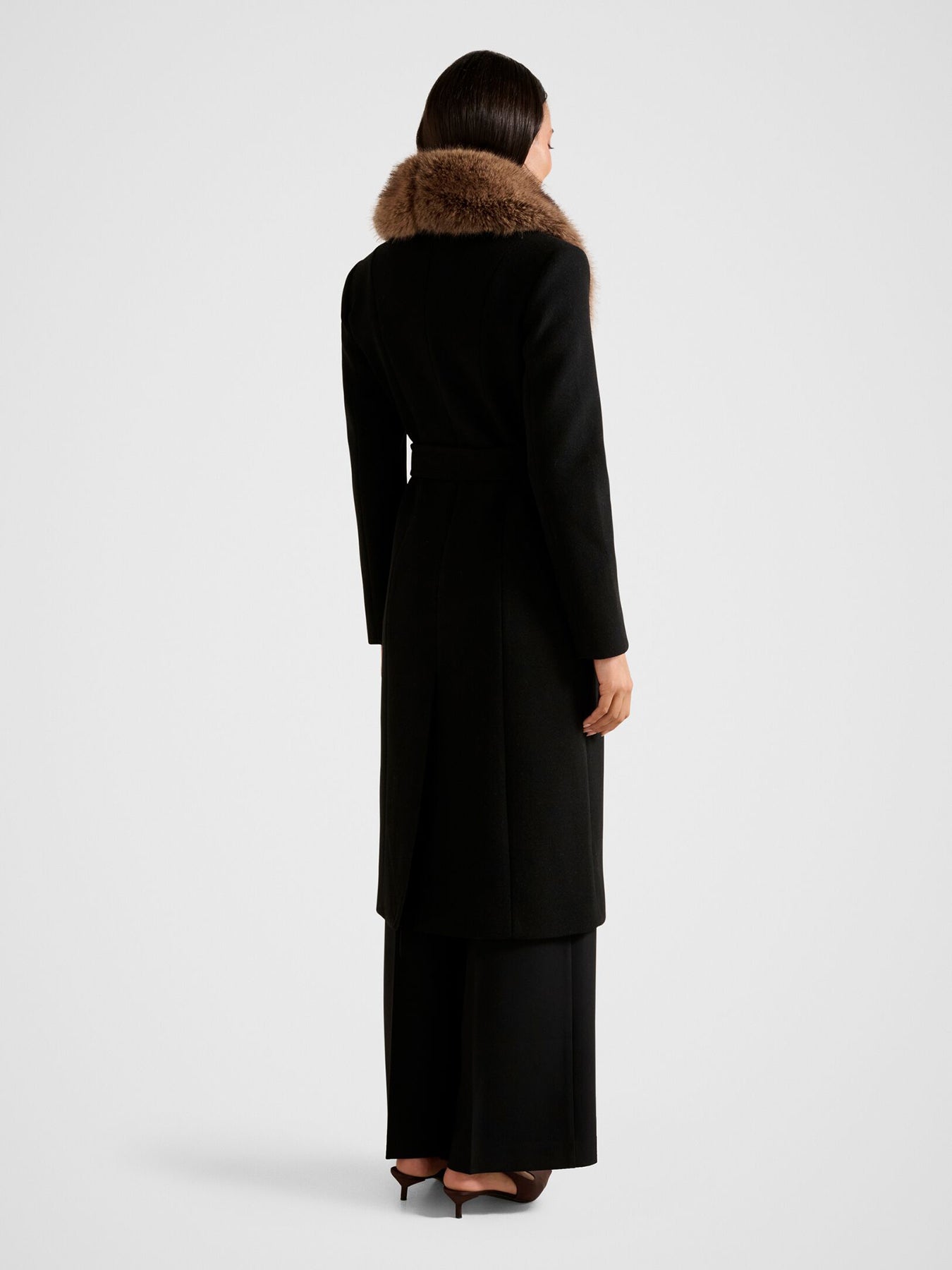 Chelsea Double Breasted Fur Collar Coat Black