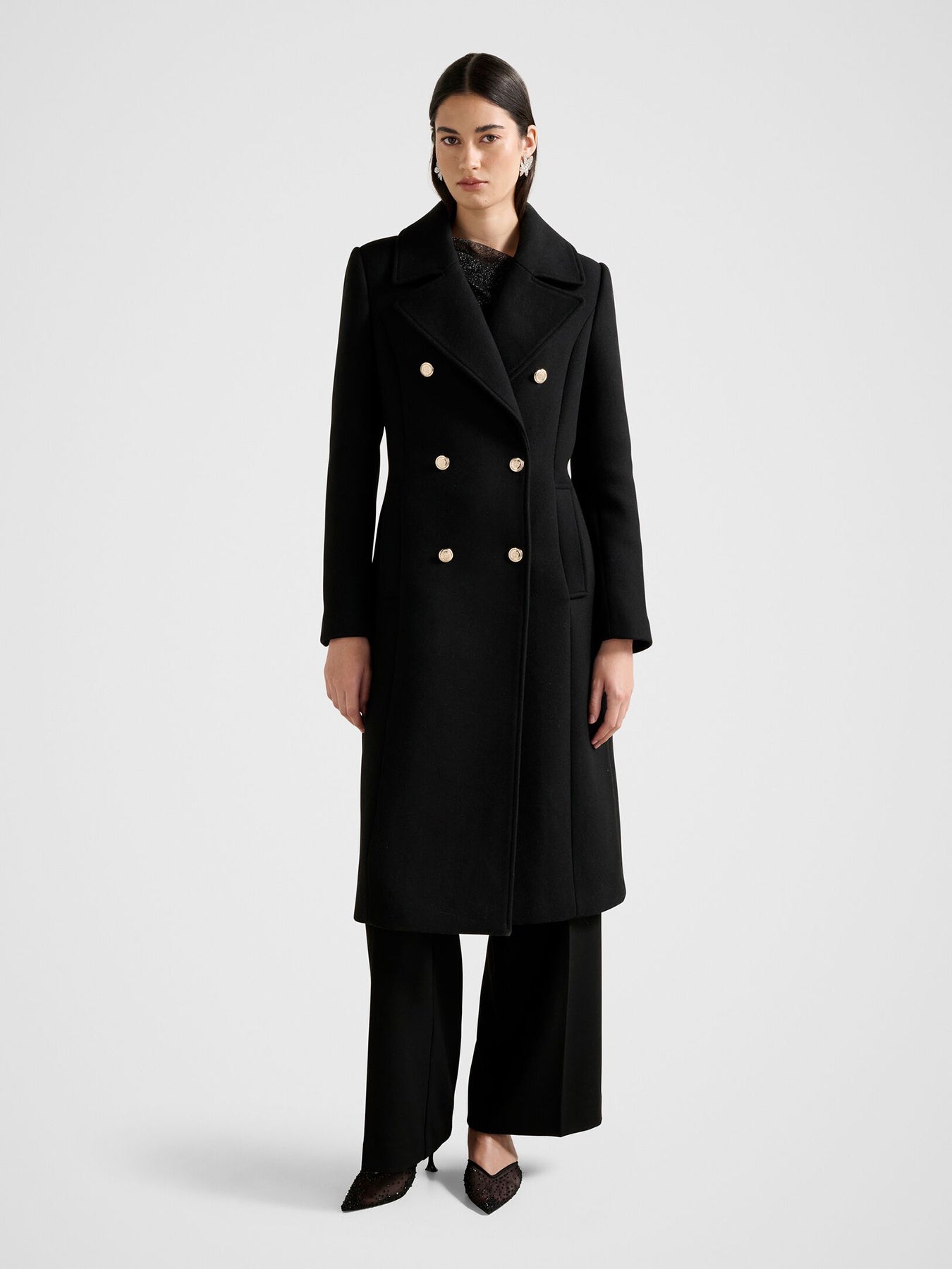 Mandy Double Breasted Military Coat Black