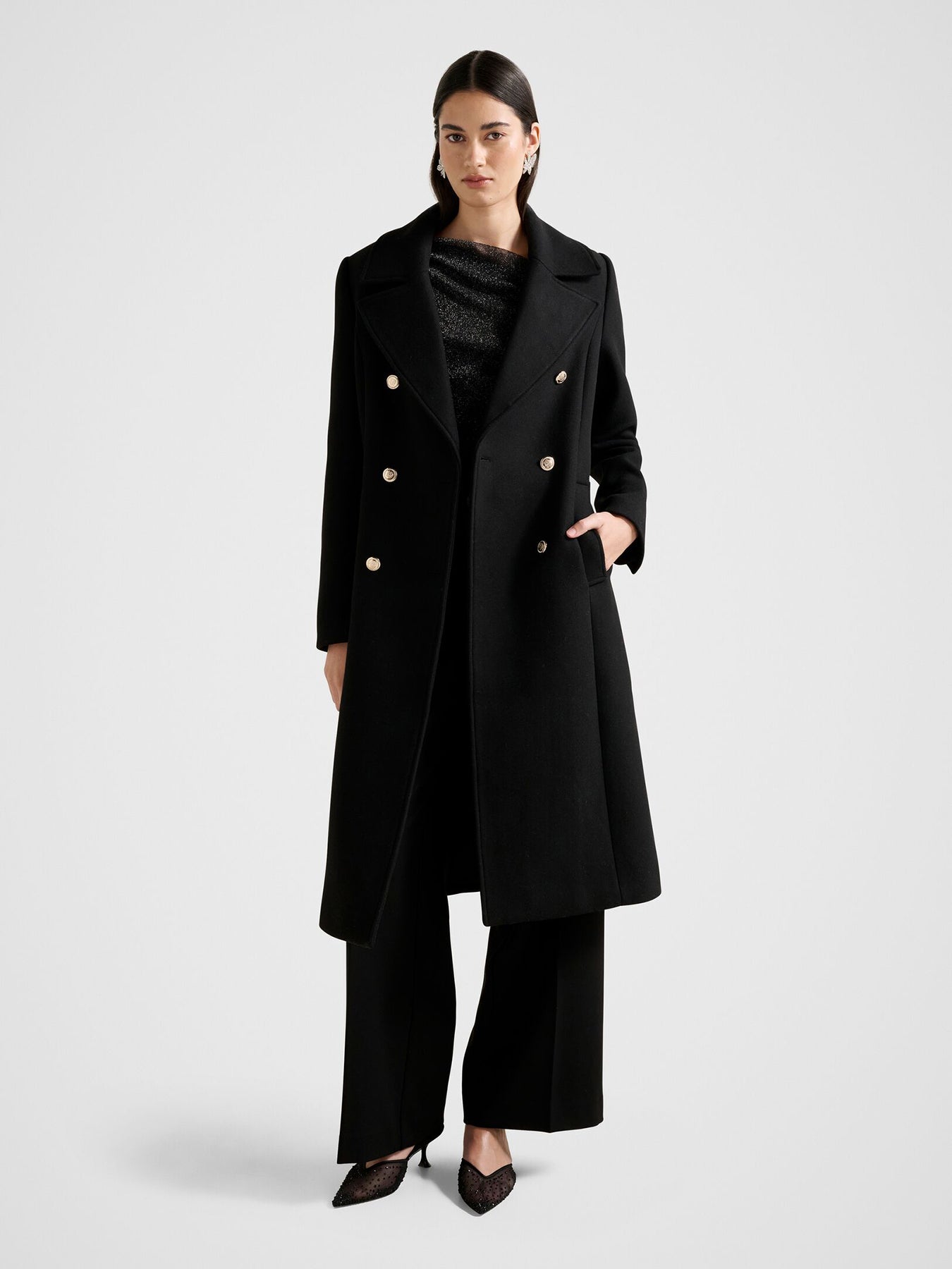 Mandy Double Breasted Military Coat Black