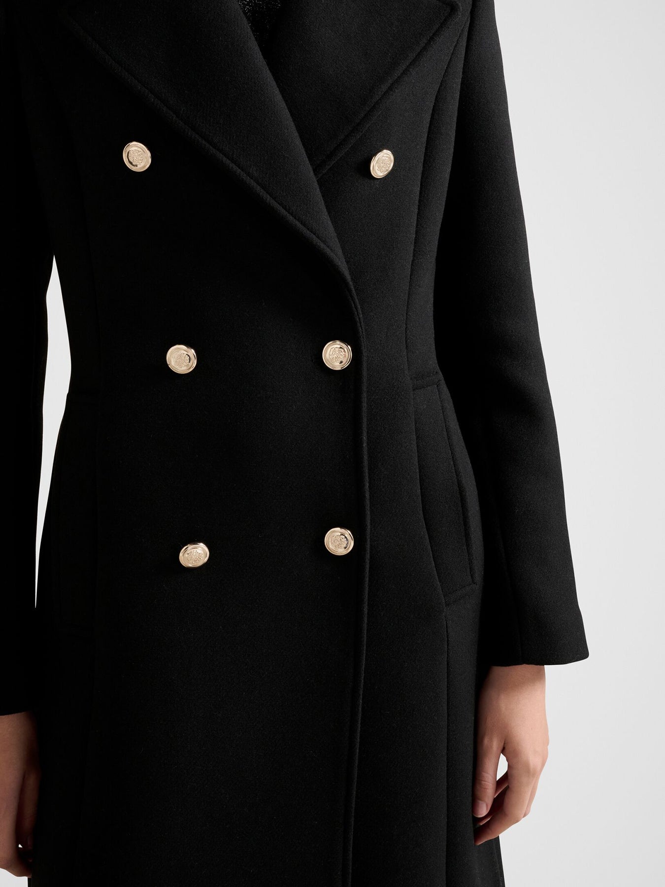 Mandy Double Breasted Military Coat Black