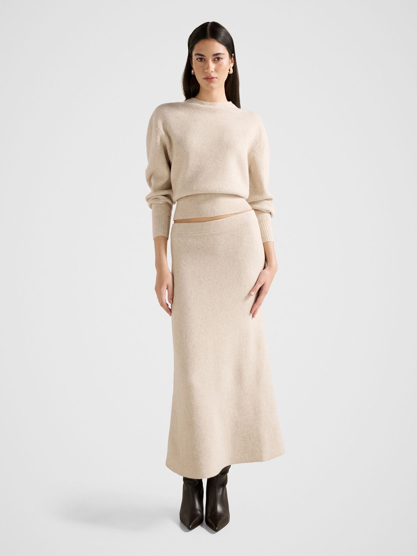Cora Knitted Midi Skirt Nude