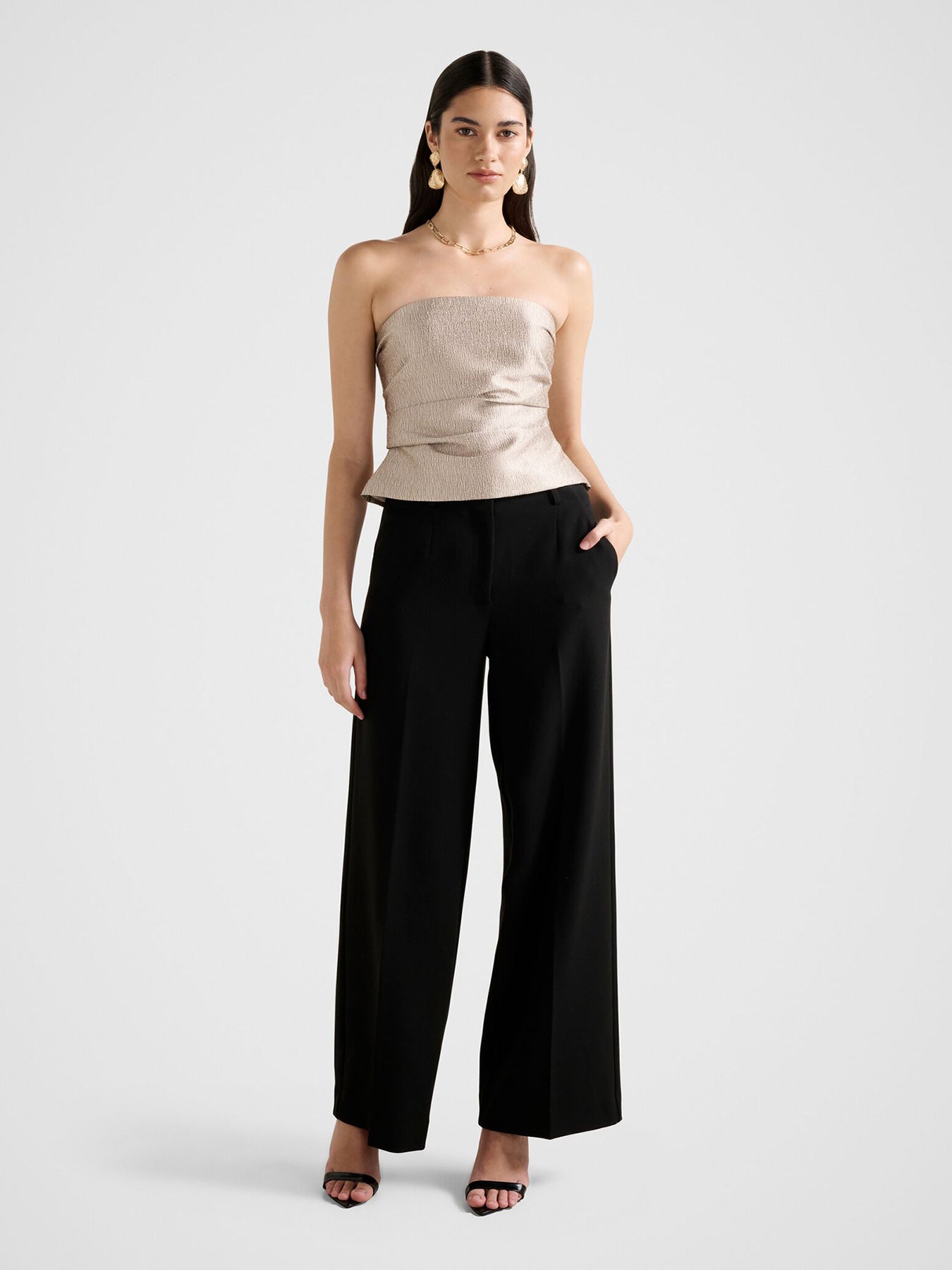 Kamila Tucked Strapless Bandeau Top Gold