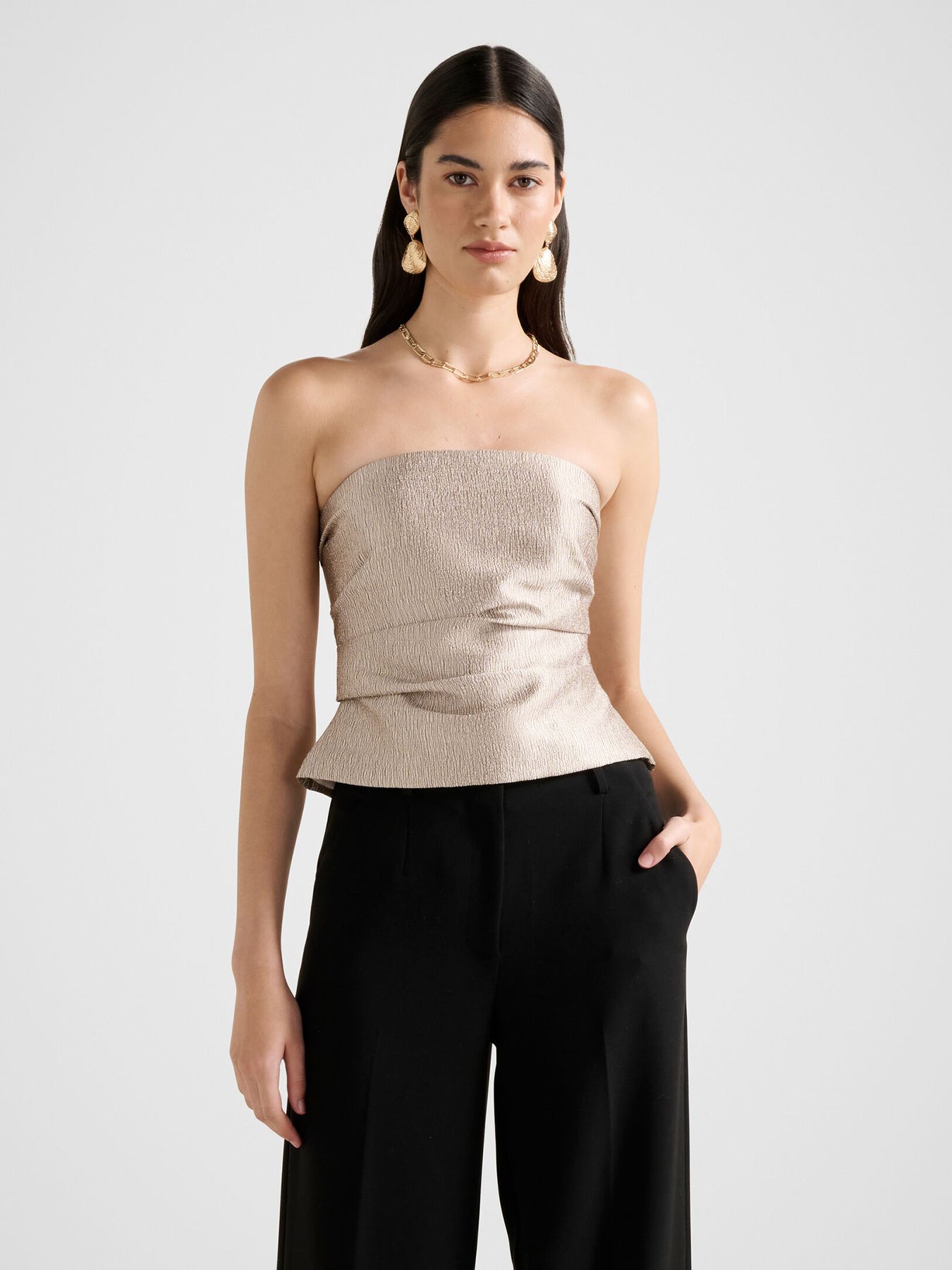 Kamila Tucked Strapless Bandeau Top Gold
