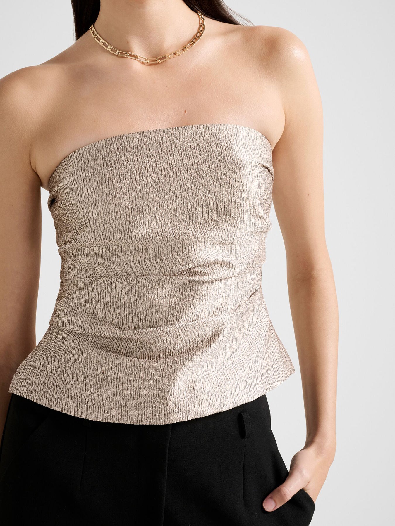 Kamila Tucked Strapless Bandeau Top Gold