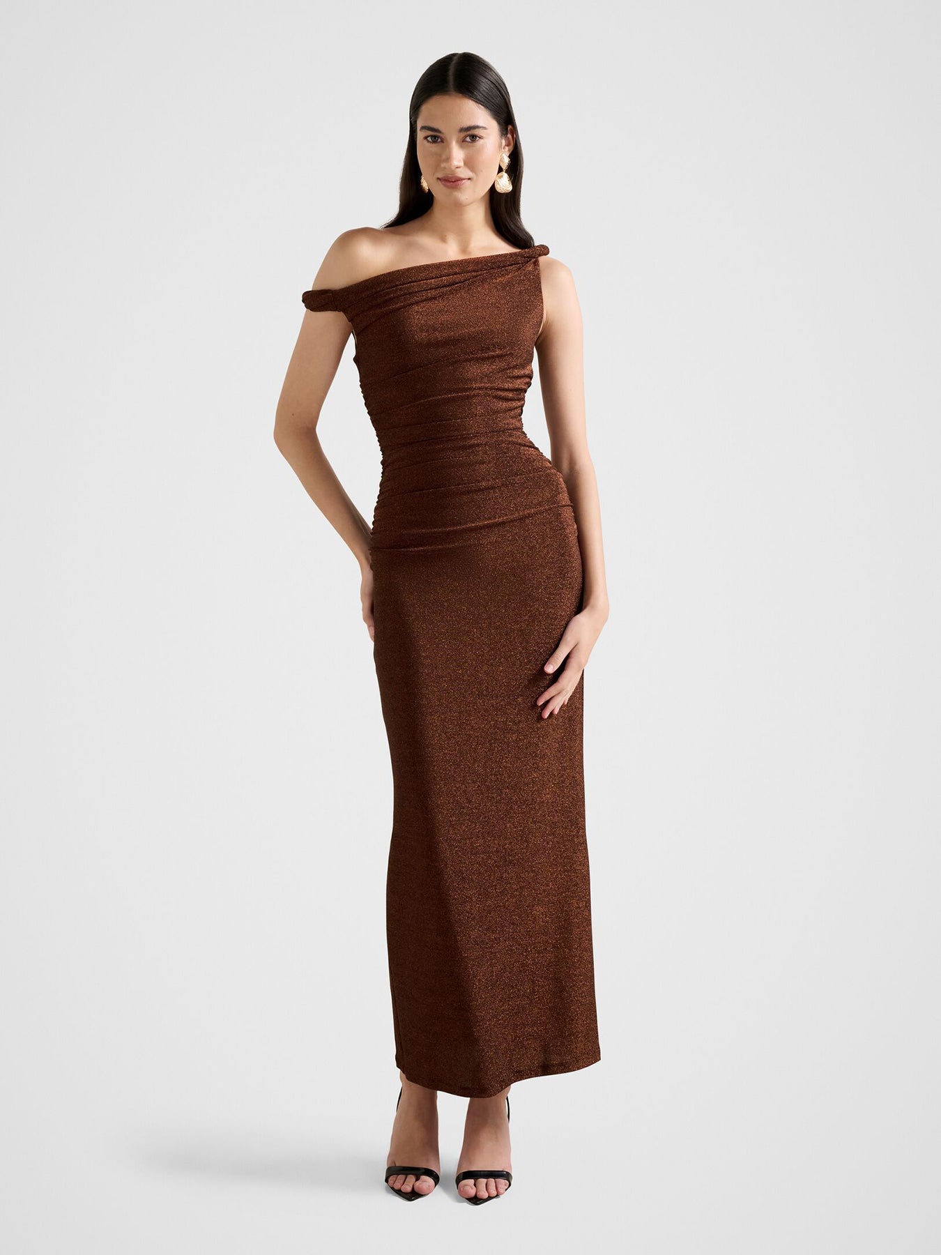 Vivian Asymmetric Twist Maxi Dress Brown