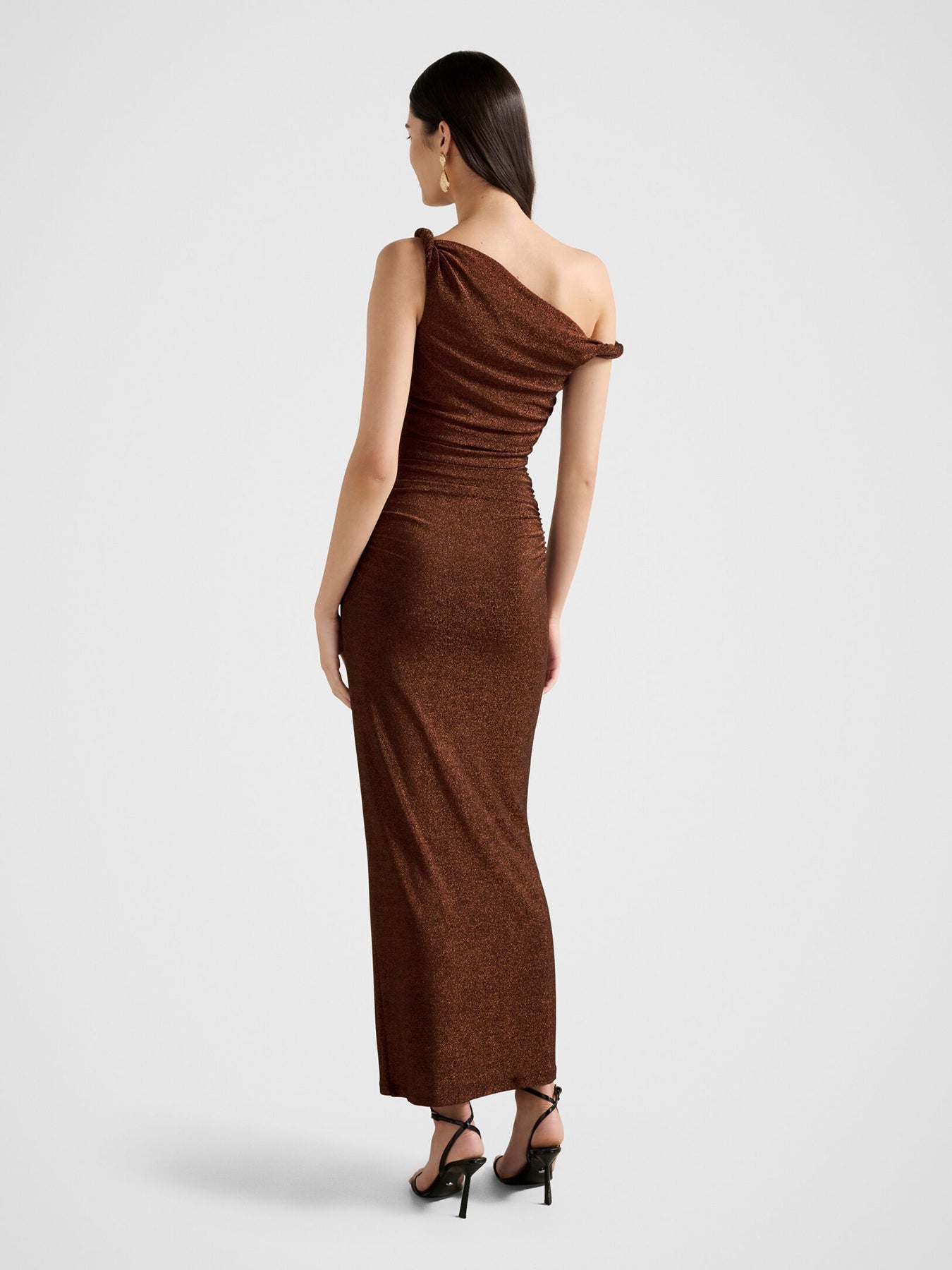 Vivian Asymmetric Twist Maxi Dress Brown