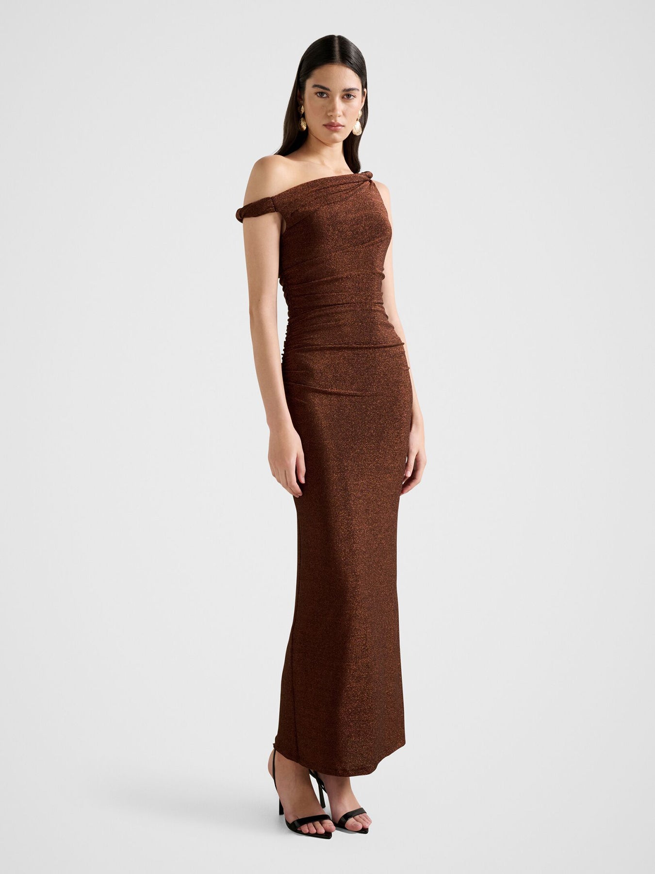 Vivian Asymmetric Twist Maxi Dress Brown