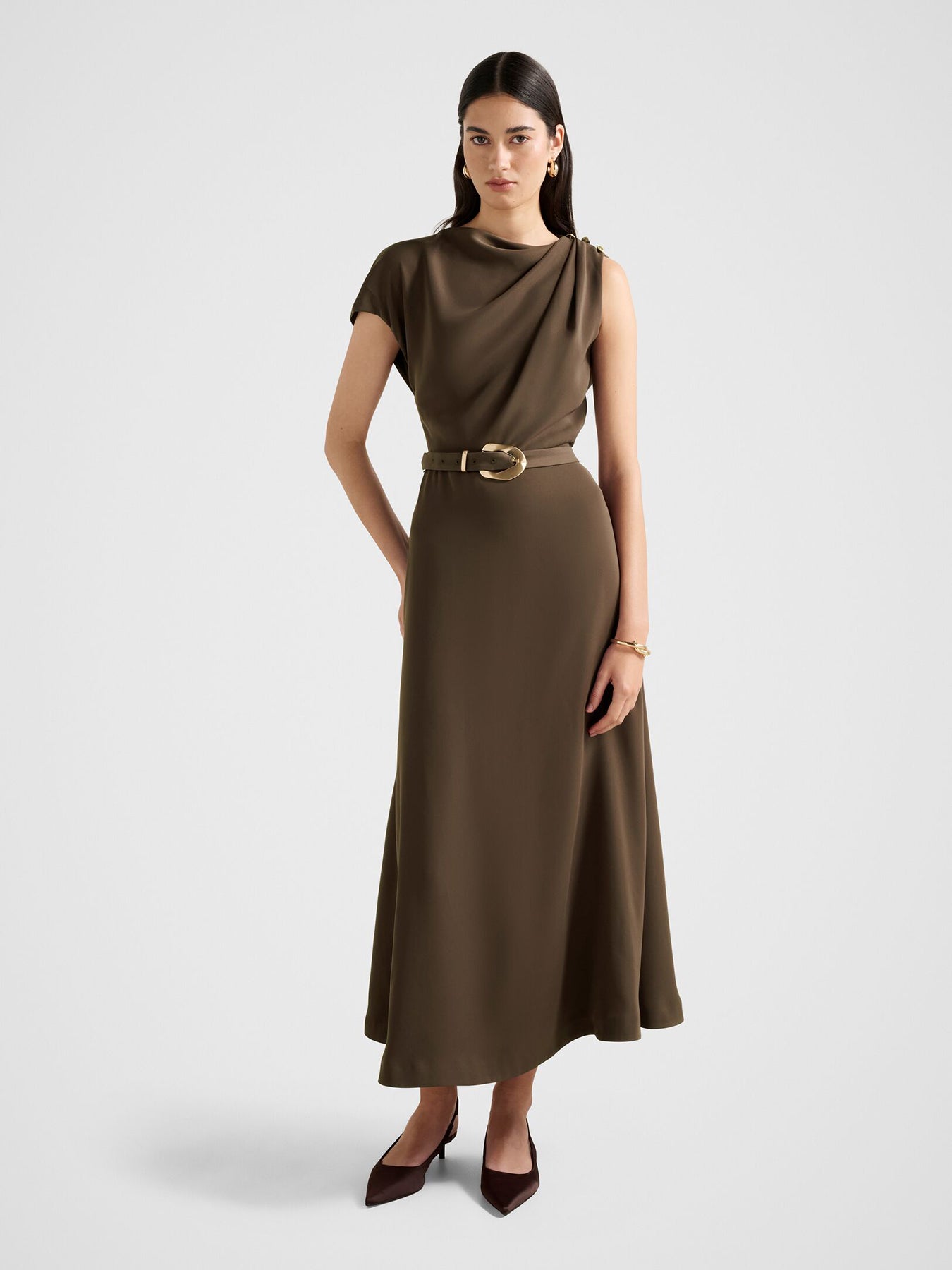 Kylee Draped Midi Dress Brown