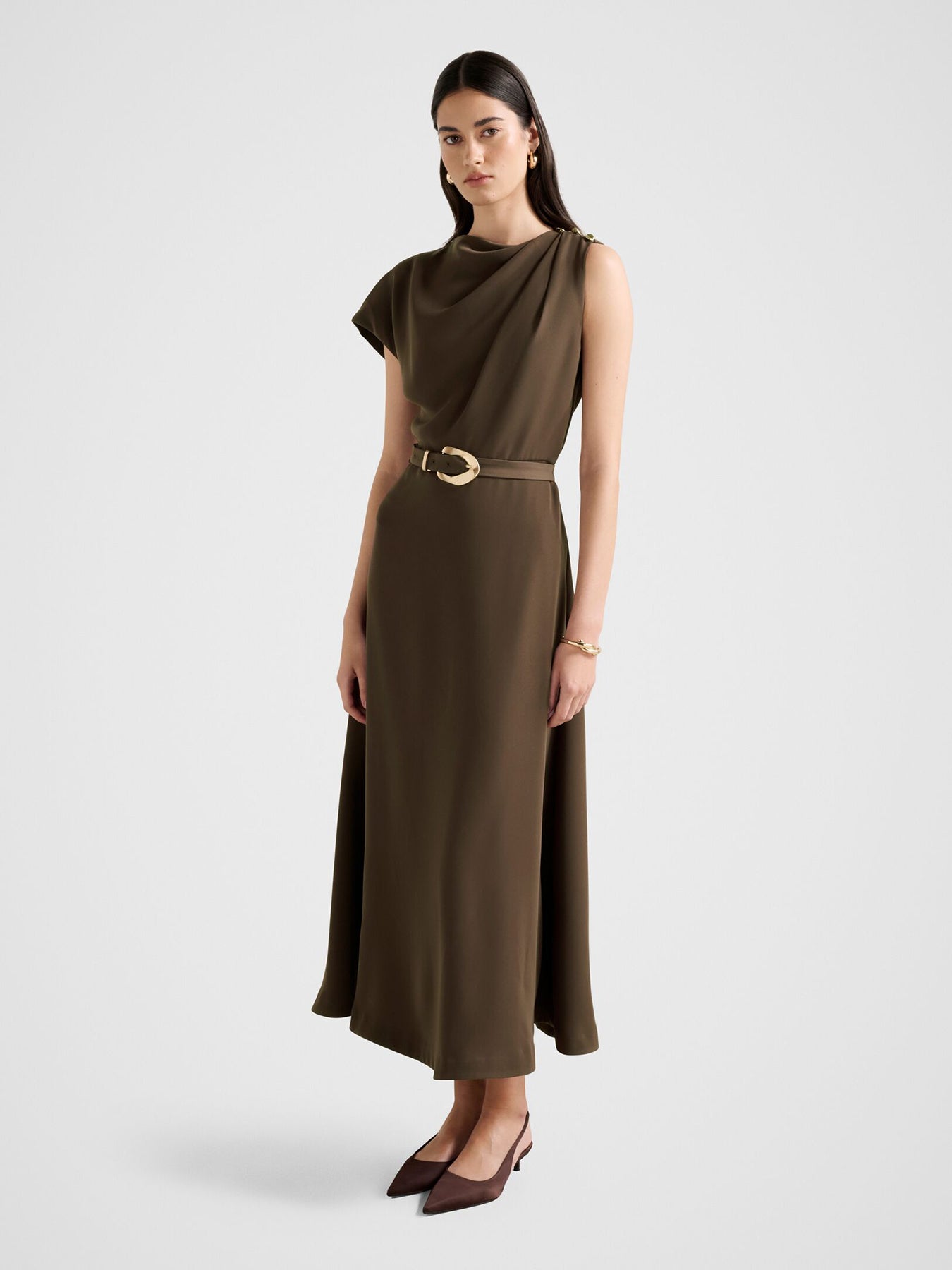 Kylee Draped Midi Dress Brown