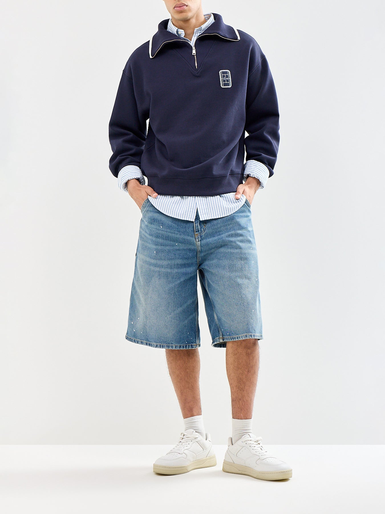 Quarter Zip Pique Sweatshirt Navy