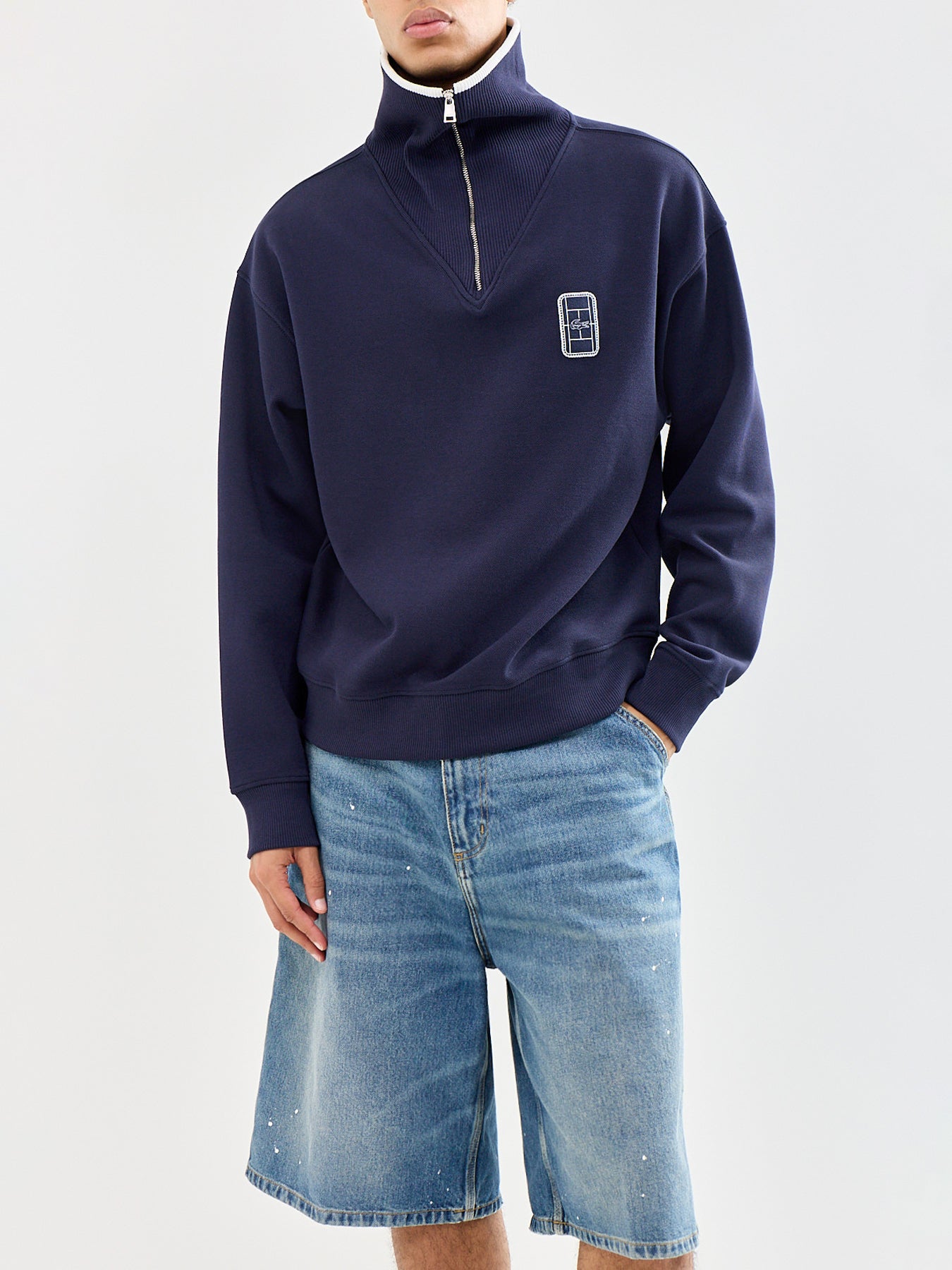 Quarter Zip Pique Sweatshirt Navy