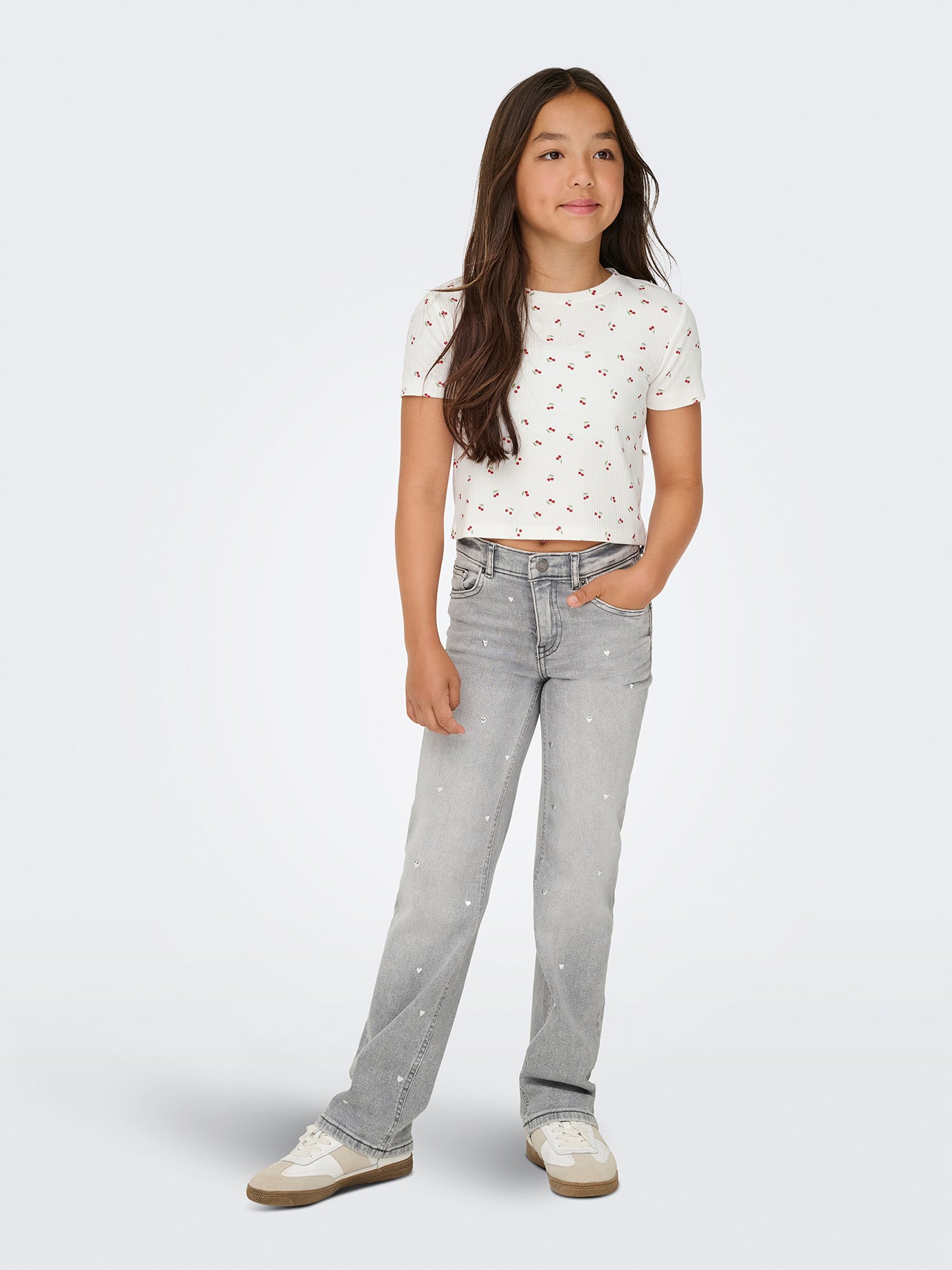 Kids’ Bella Life Cherry Printed Short Sleeve Top White